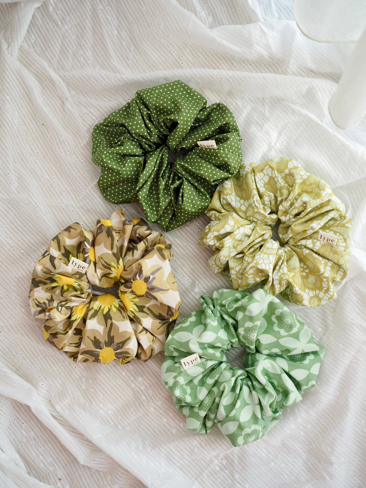 Clover Green Oversized Scrunchie – Handmade Cotton Hair Scrunchie