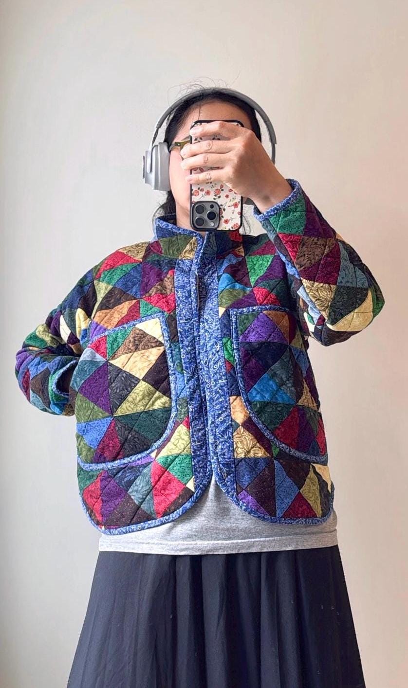 Handmade Reversible Patchwork Quilt Jacket – Geometric Cotton Jacket