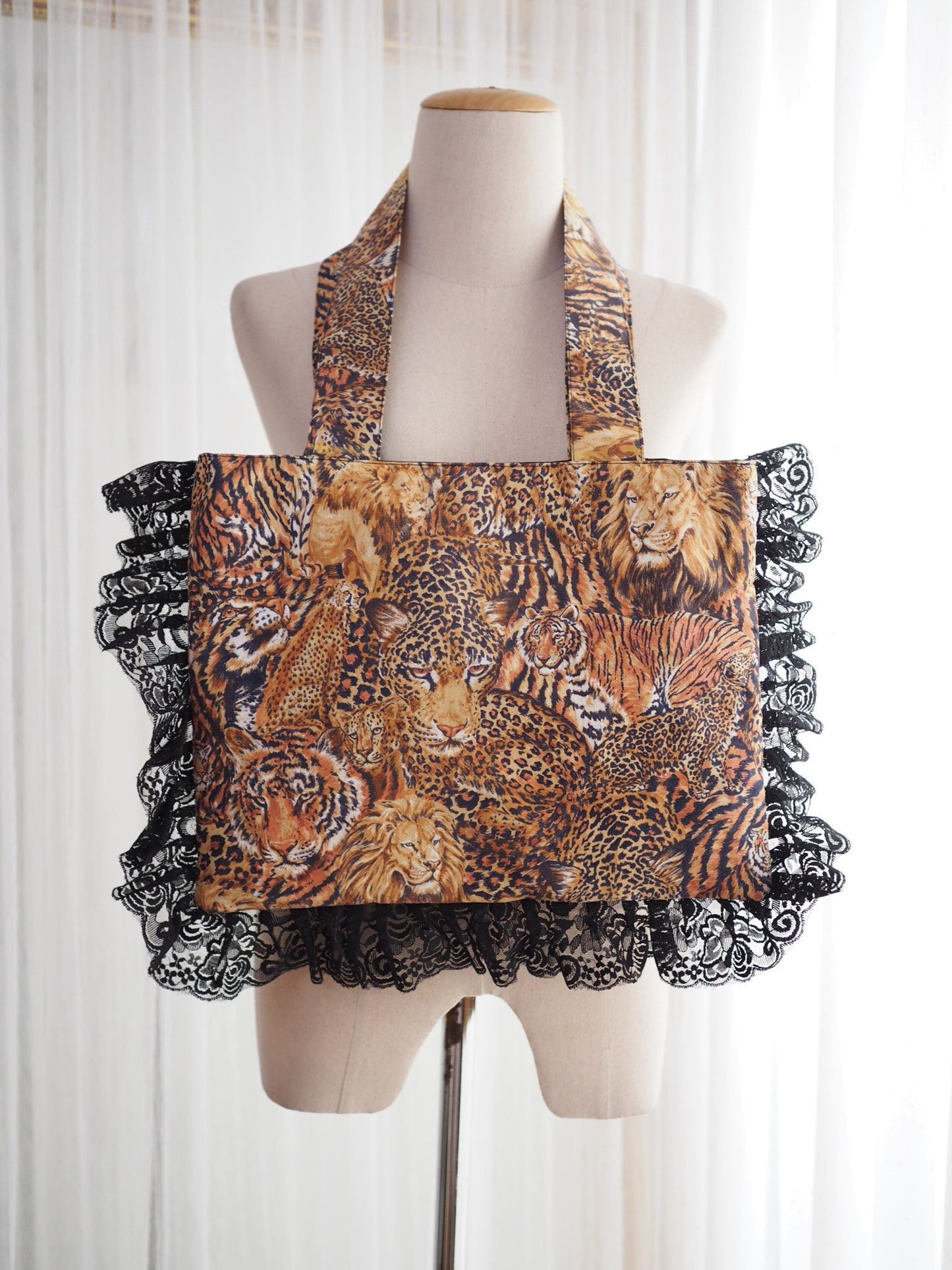 Upcycled Leopard Print Babydoll Top with Matching Lace Bag