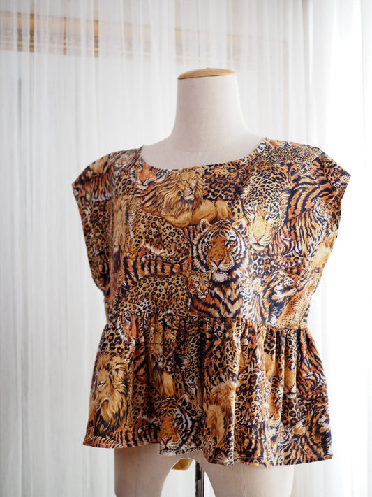 Upcycled Leopard Print Babydoll Top with Matching Lace Bag