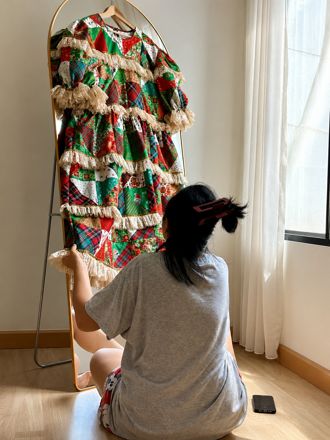 Christmas Patchwork Lace Tiered Dress – One of a Kind