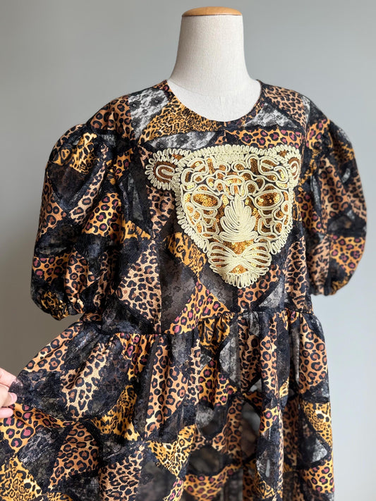 Leopard Patchwork Babydoll Midi Dress – One of a Kind