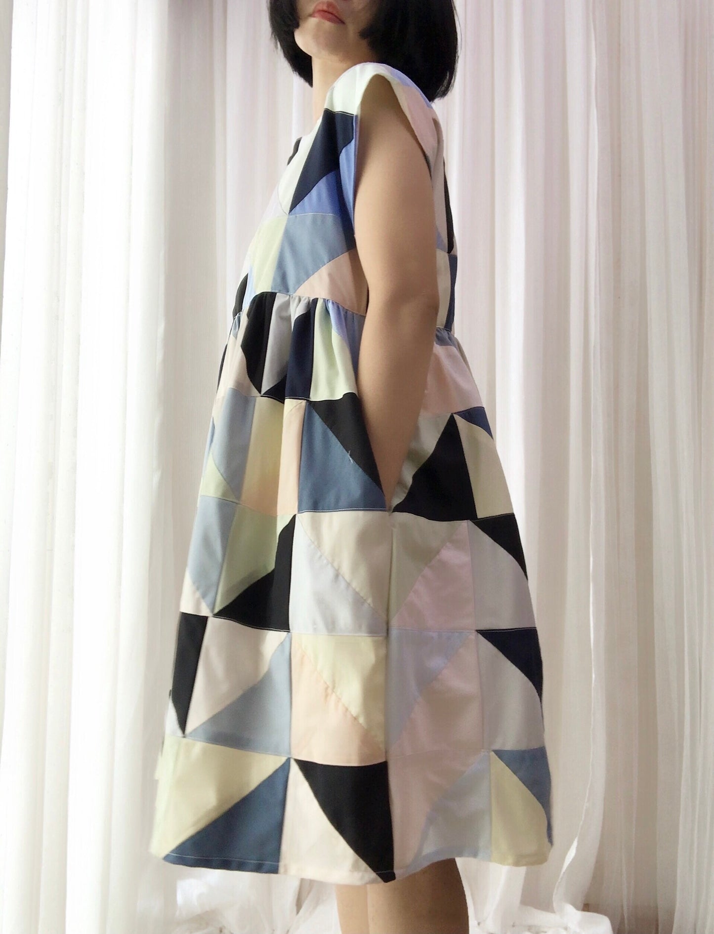 Geometric Patchwork Babydoll Dress – One of a Kind