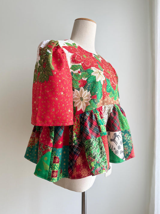 Christmas Patchwork Peplum Blouse – One of a Kind