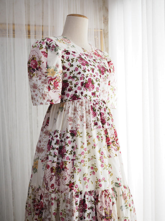Soft Pink Floral Patchwork Babydoll Maxi Dress – One of a Kind