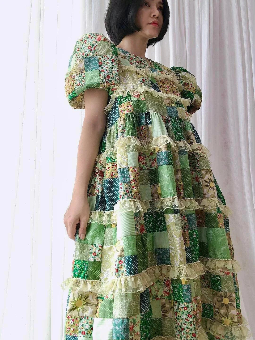 Patchwork Dress Green Babydoll