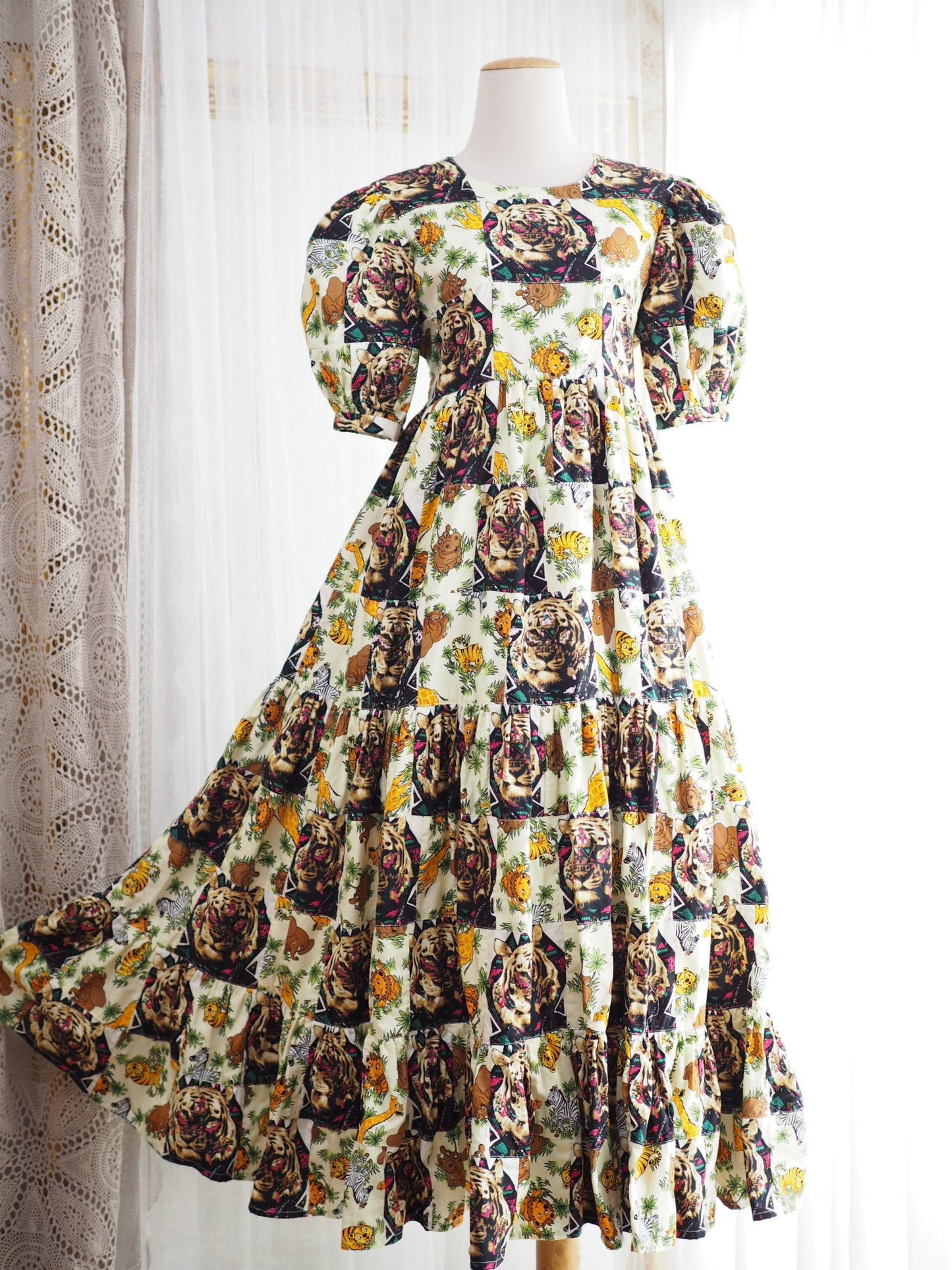 Tiger Print Babydoll Maxi Dress with White Collar – One of a Kind