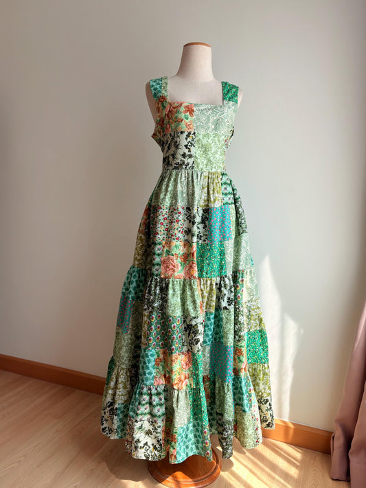 Green Floral Patchwork Maxi Dress – One of a Kind