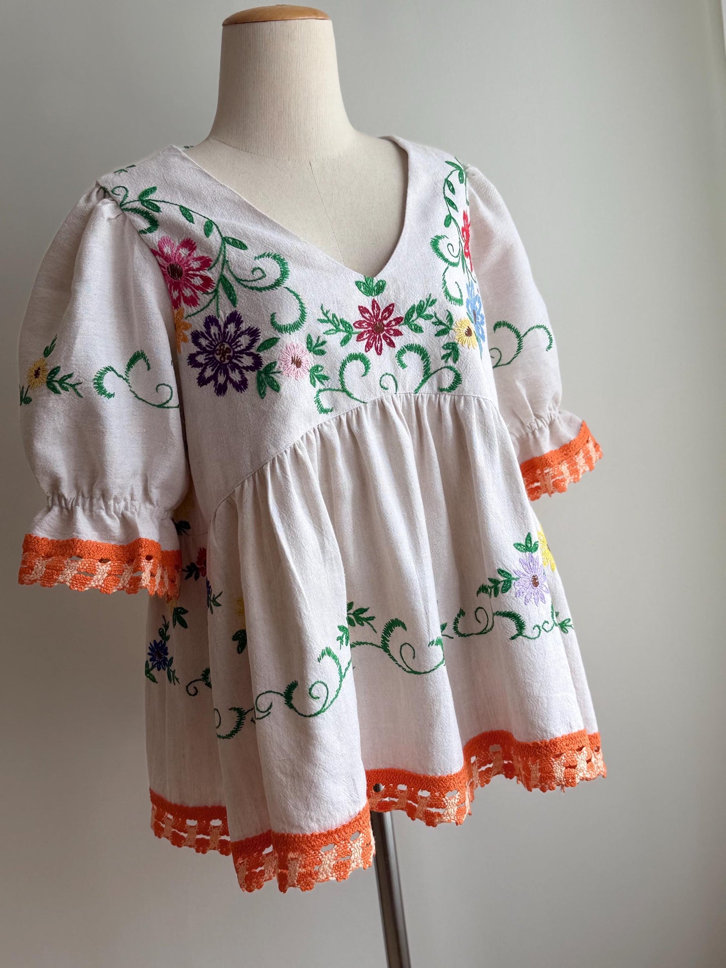 Upcycled Vintage Embroidered Tablecloth Babydoll Top – One of a Kind