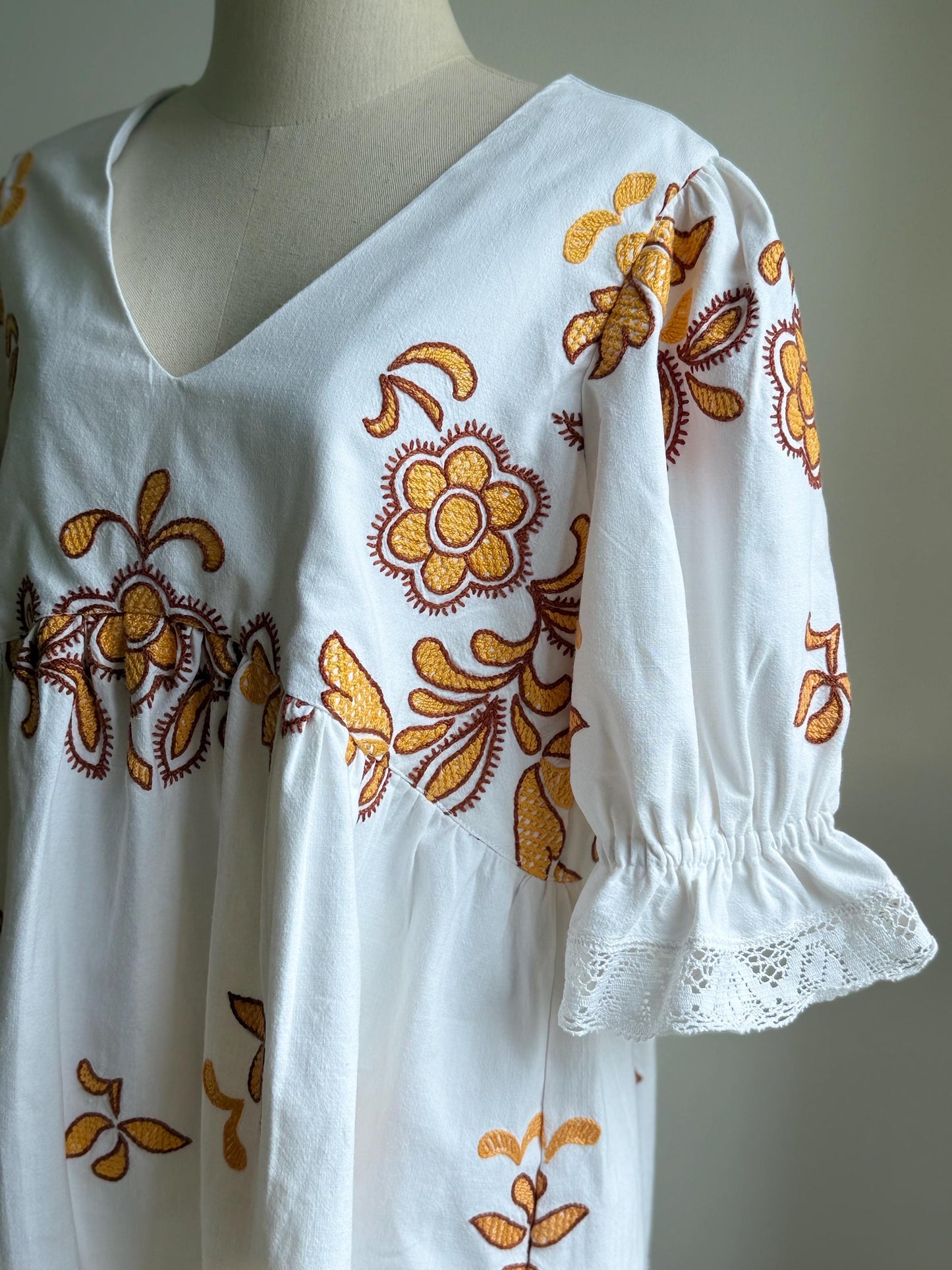 Upcycled Vintage Embroidered Tablecloth Babydoll Top – One of a Kind