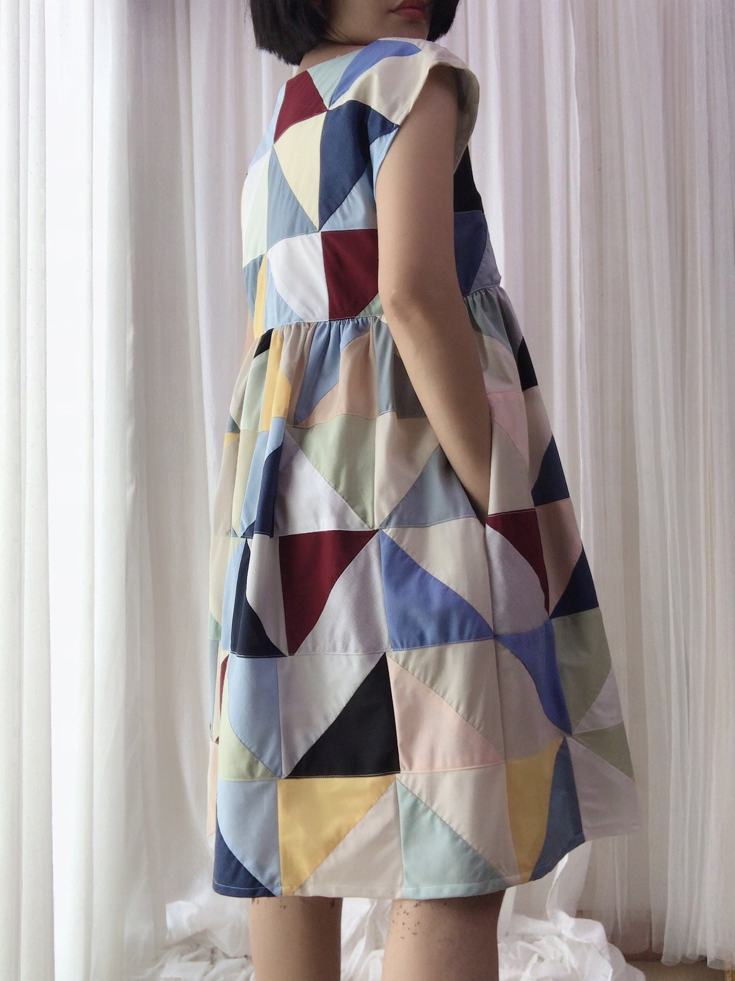 Geometric Patchwork Babydoll Dress – One of a Kind
