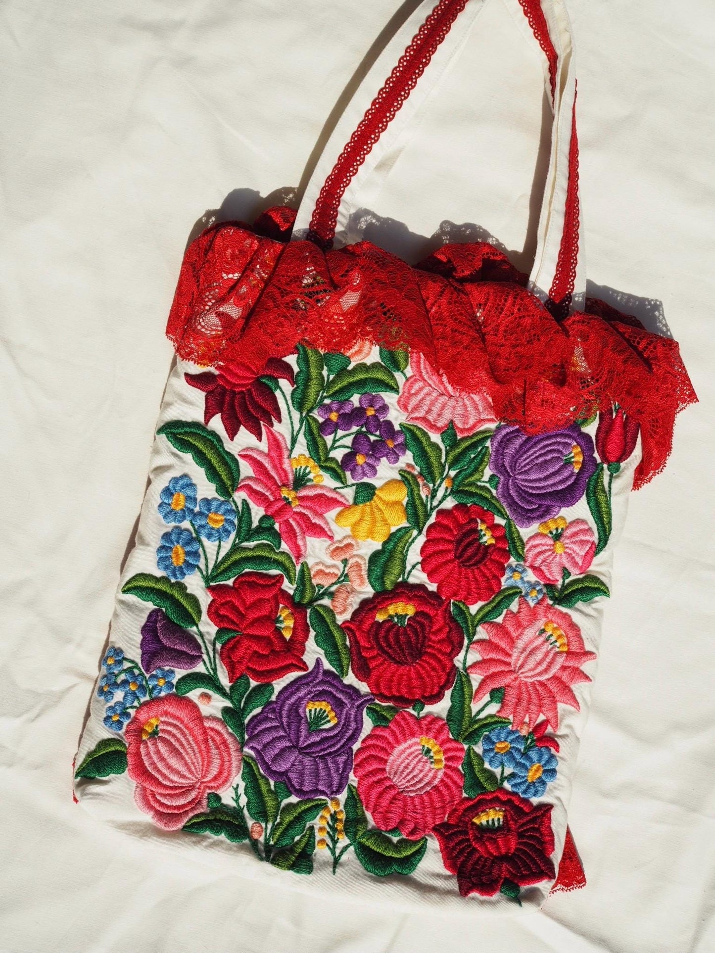Hungarian-Inspired Hand-Embroidered Floral Tote Bag – Original Design, One of a Kind
