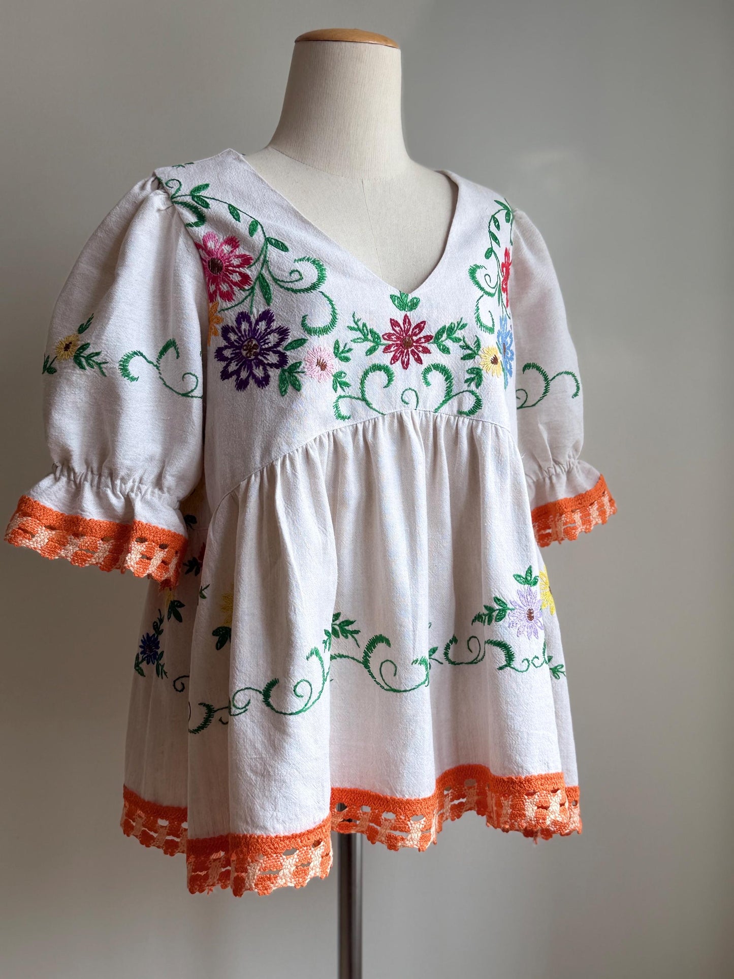 Upcycled Vintage Embroidered Tablecloth Babydoll Top – One of a Kind