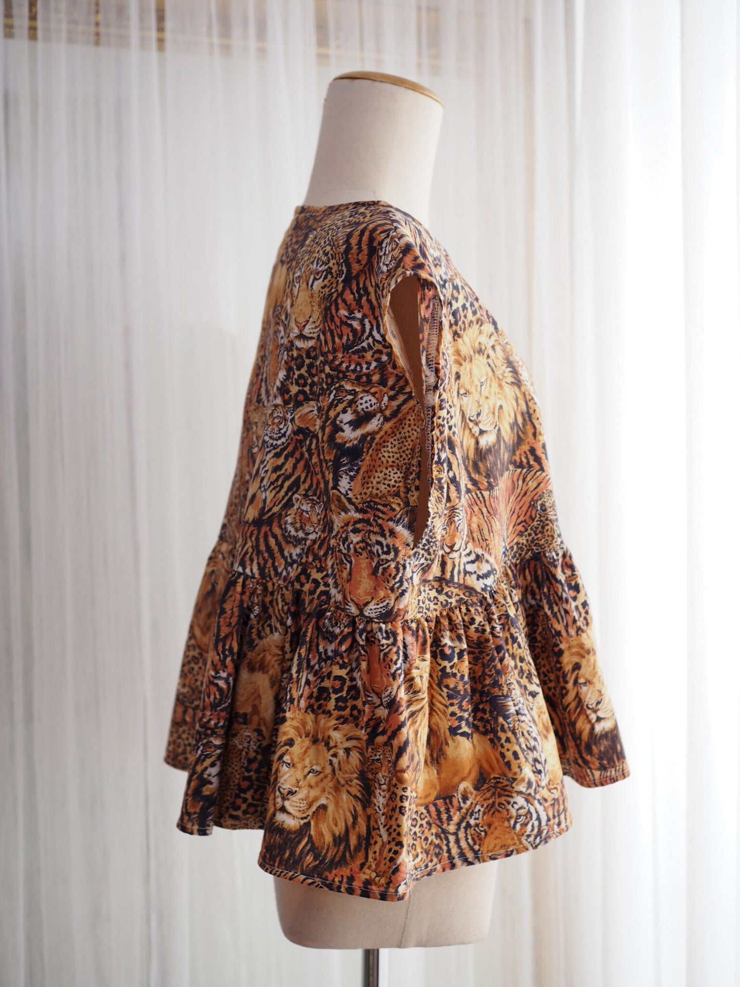 Upcycled Leopard Print Babydoll Top with Matching Lace Bag