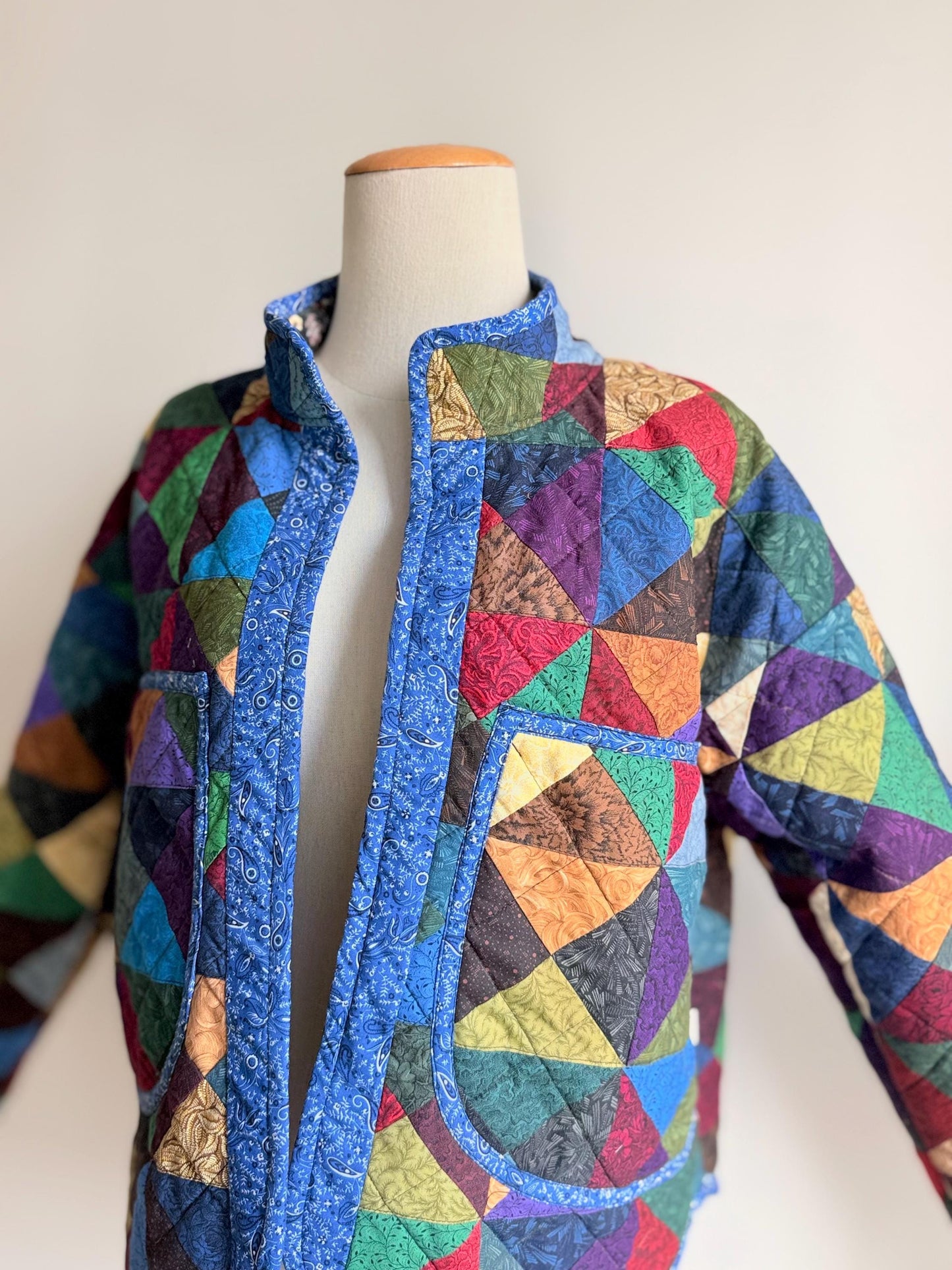 Handmade Reversible Patchwork Quilt Jacket – Geometric Cotton Jacket
