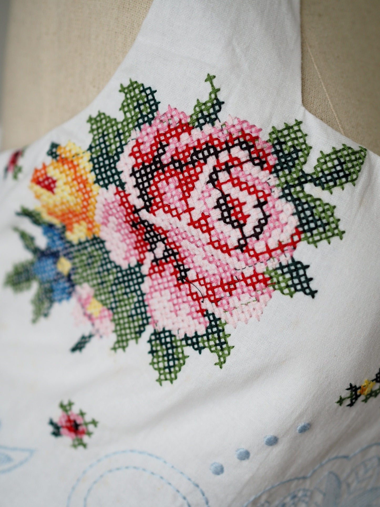 Upcycled Cross-Stitch Tablecloth Mini Dress – One of a Kind