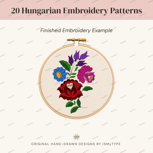20 Hungarian Embroidery Patterns – Hand-Drawn Folk Floral Designs, Printable Digital Download, 400 DPI