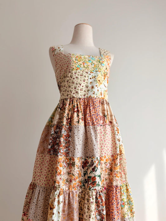 Neutral Floral Patchwork Maxi Dress – One of a Kind