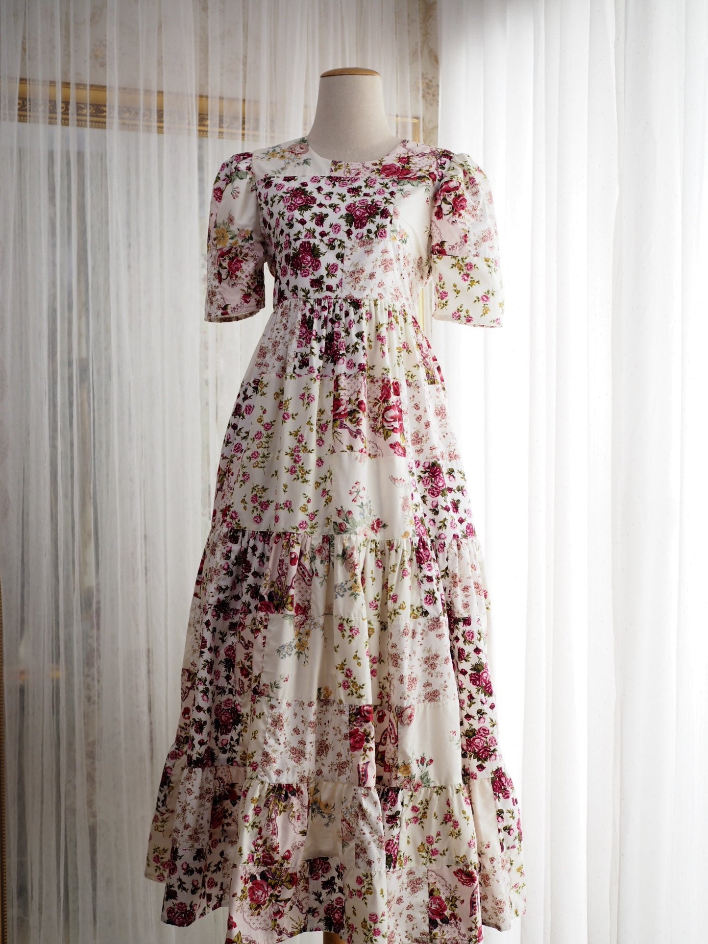 Soft Pink Floral Patchwork Babydoll Maxi Dress – One of a Kind