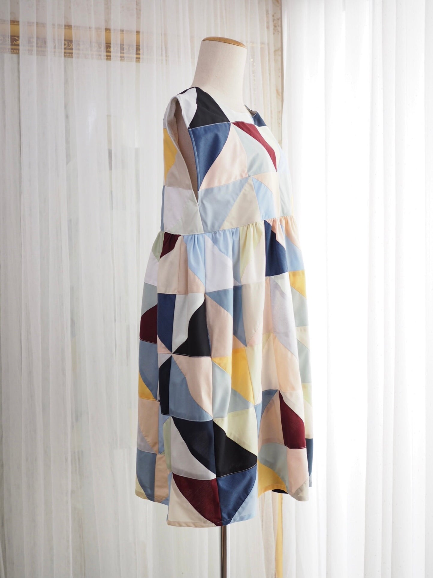 Geometric Patchwork Babydoll Dress – One of a Kind