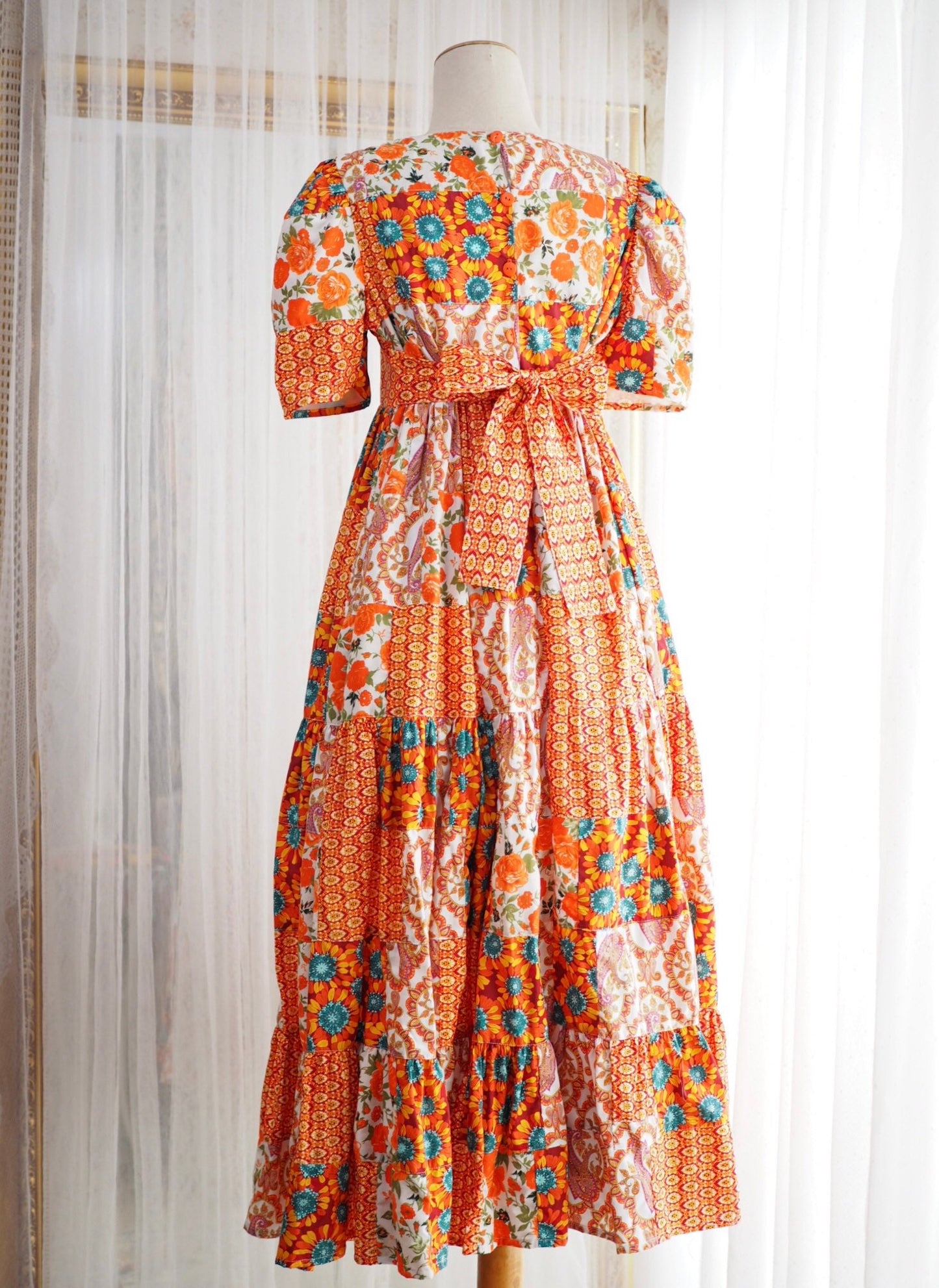 Orange Floral Patchwork Babydoll Maxi Dress – One of a Kind