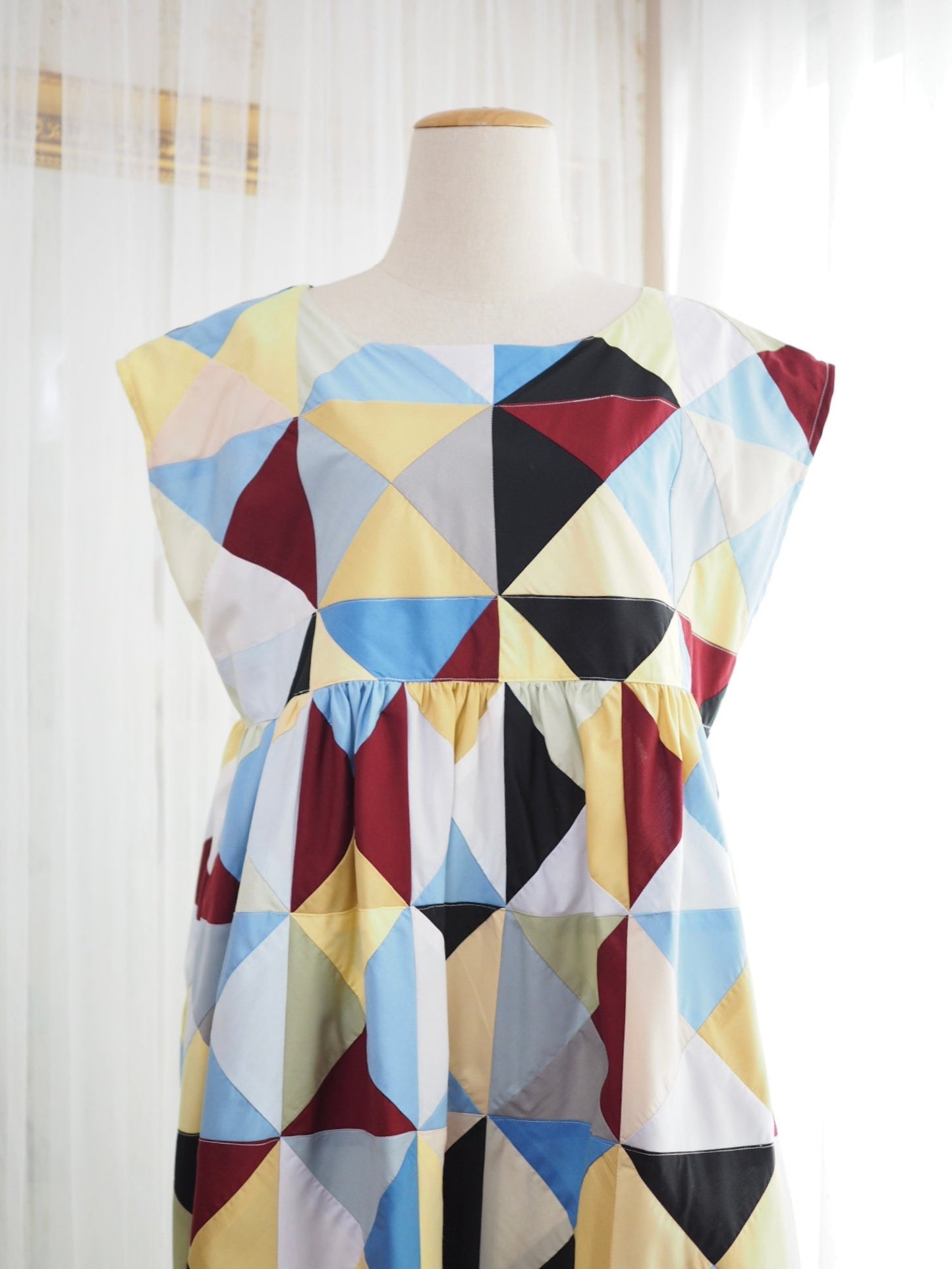Geometric Patchwork Babydoll Dress – One of a Kind