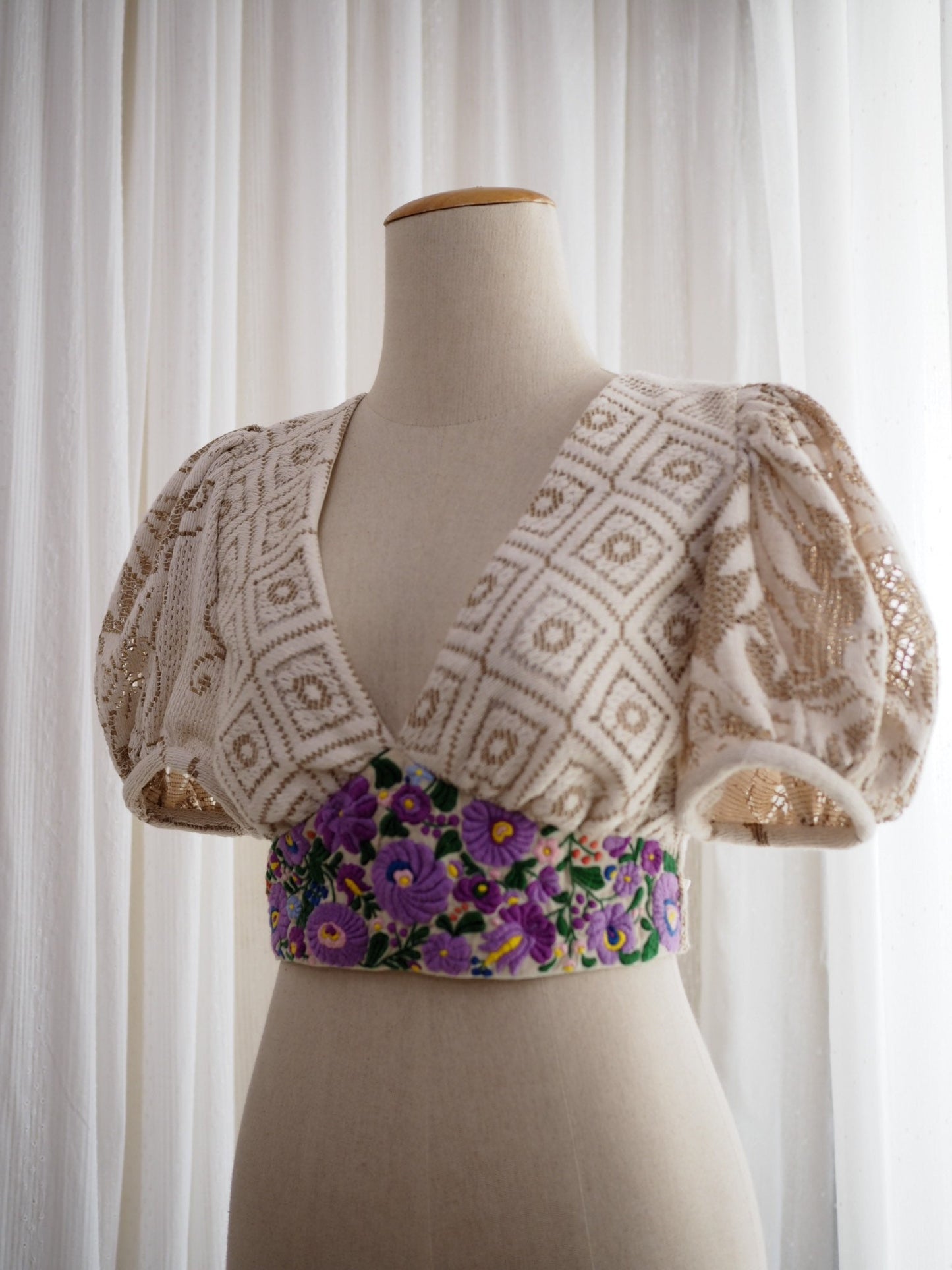 Hungarian-Inspired Embroidered Lace Crop Top – Original Design, One of a Kind