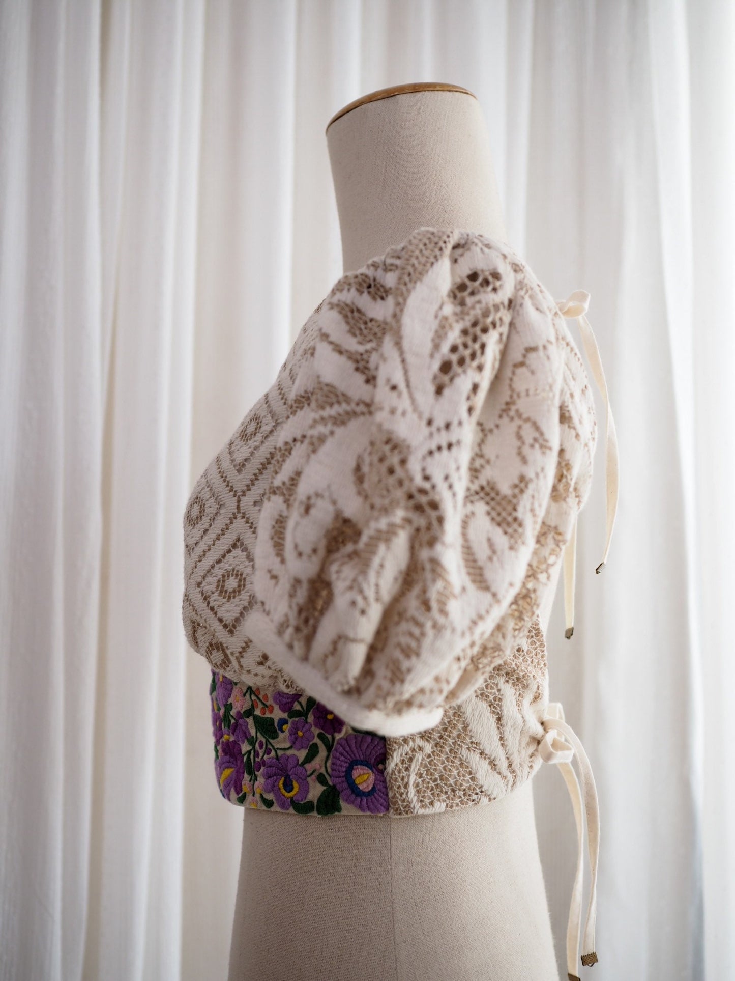 Hungarian-Inspired Embroidered Lace Crop Top – Original Design, One of a Kind