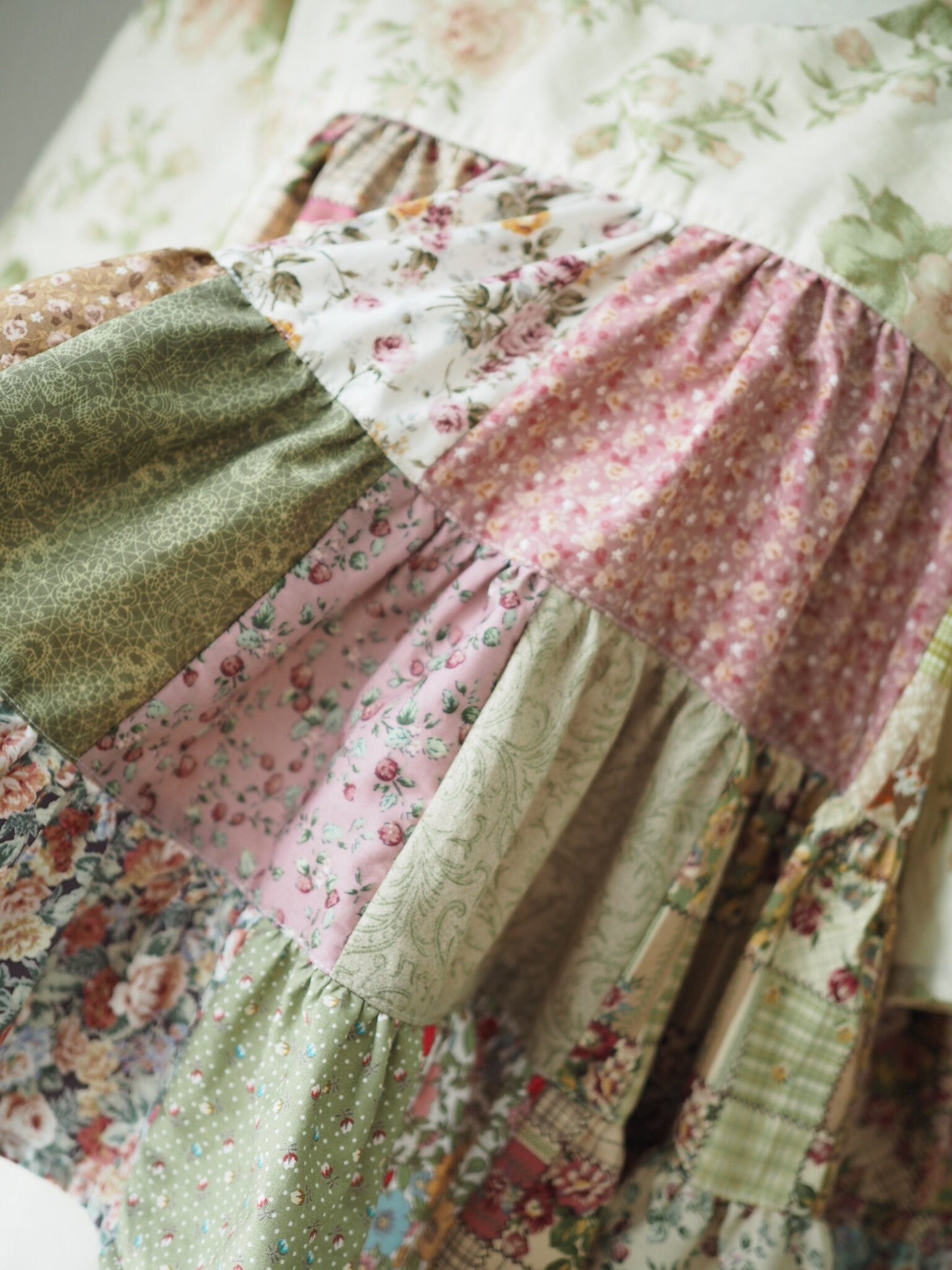 Handmade Floral Patchwork Babydoll Top – Cotton Tiered Blouse