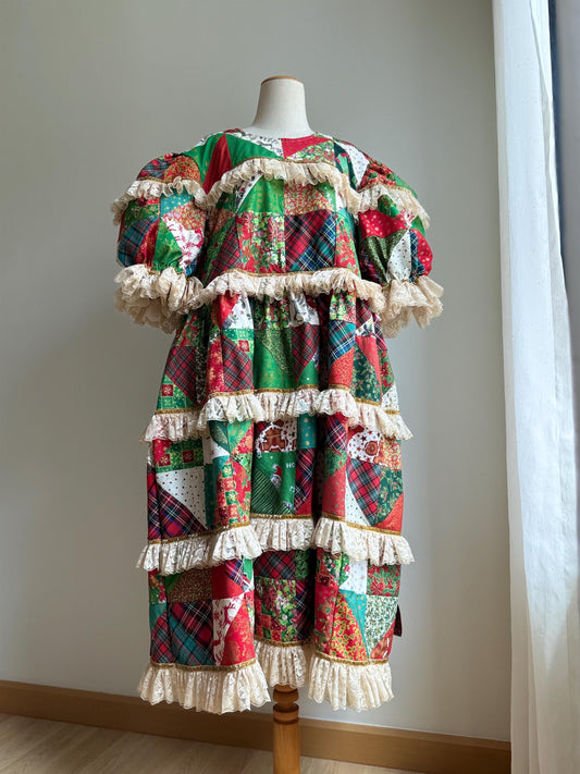 Christmas Patchwork Lace Tiered Dress – One of a Kind
