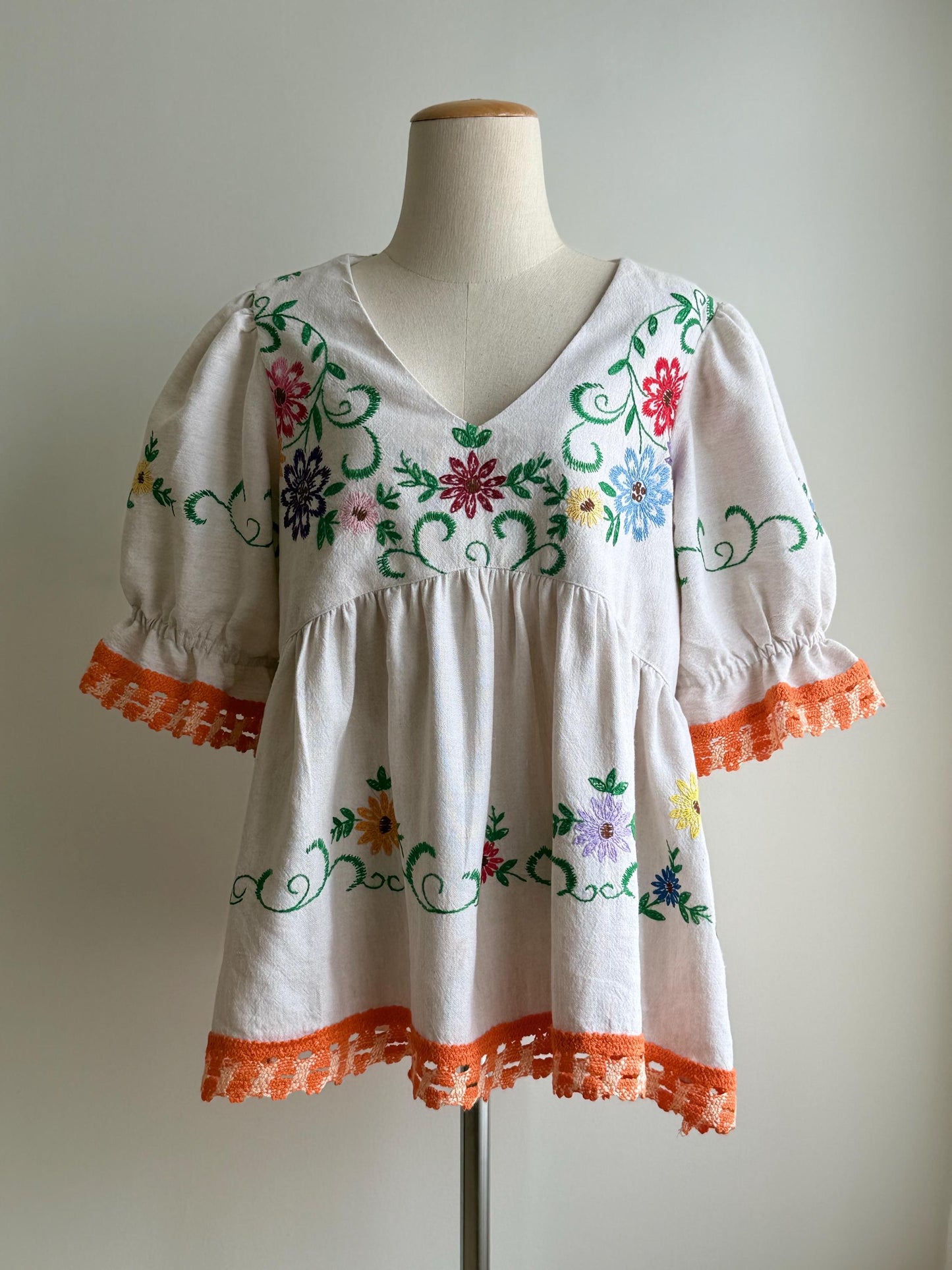 Upcycled Vintage Embroidered Tablecloth Babydoll Top – One of a Kind