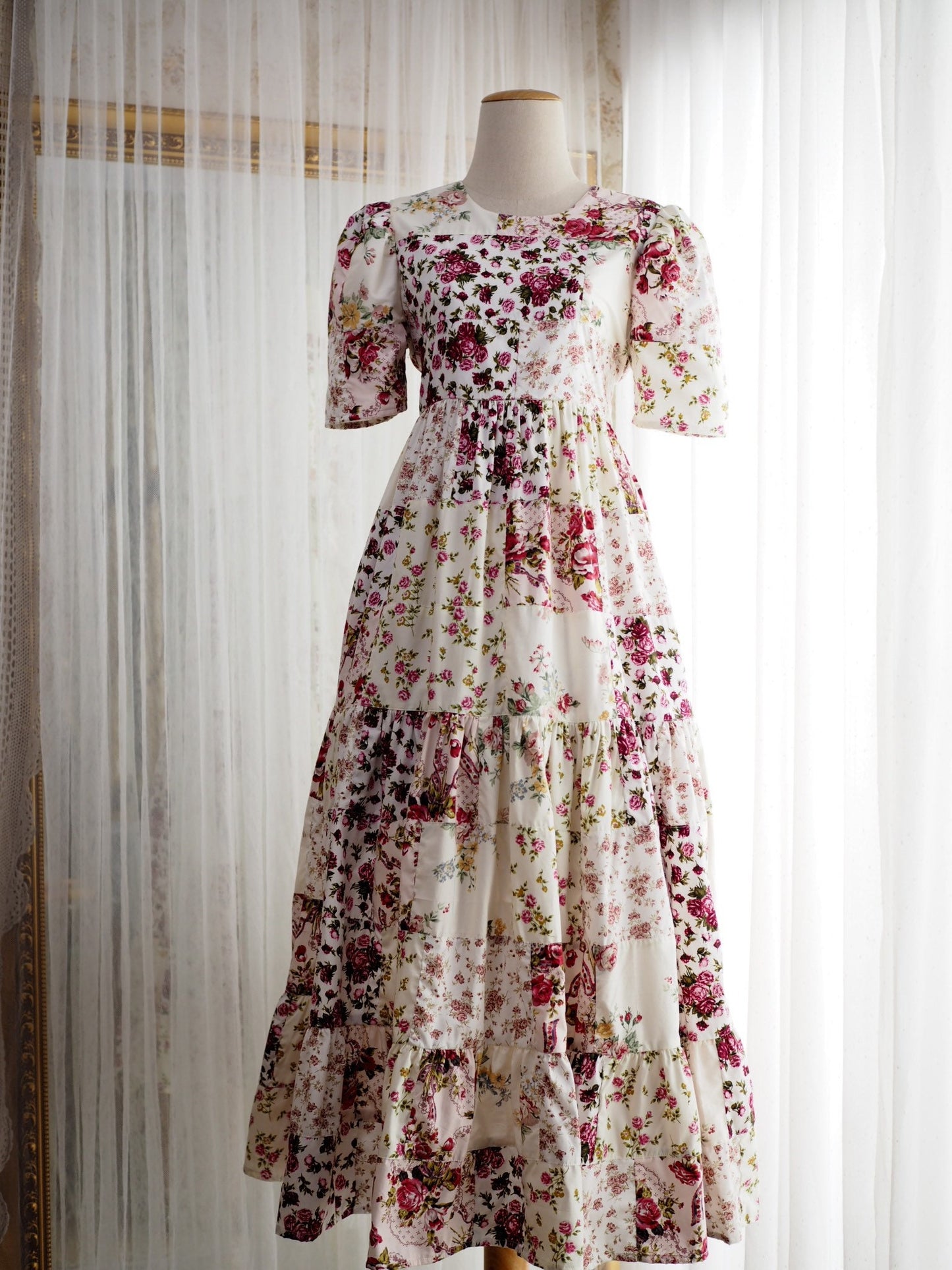Soft Pink Floral Patchwork Babydoll Maxi Dress – One of a Kind