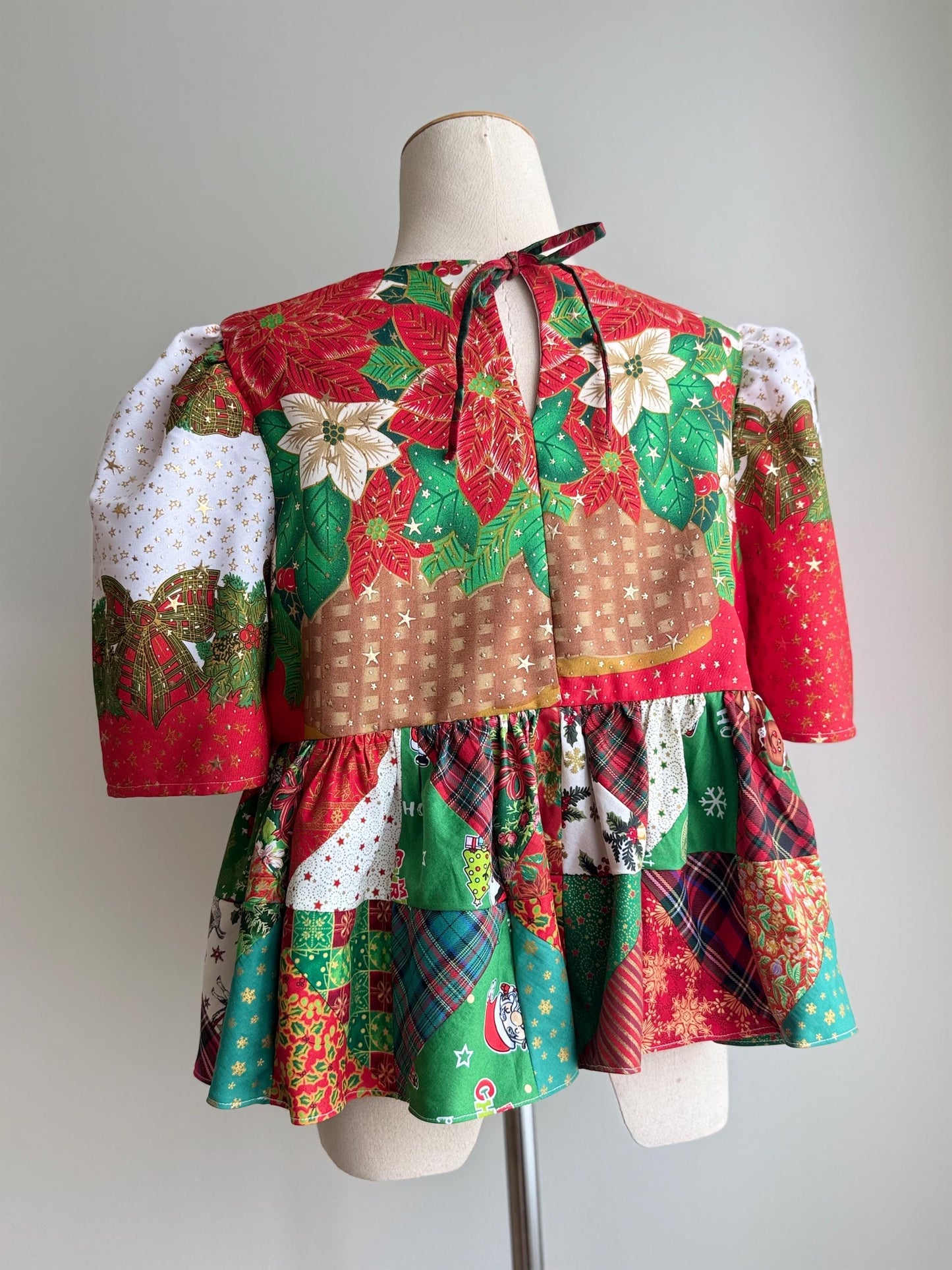 Christmas Patchwork Peplum Blouse – One of a Kind