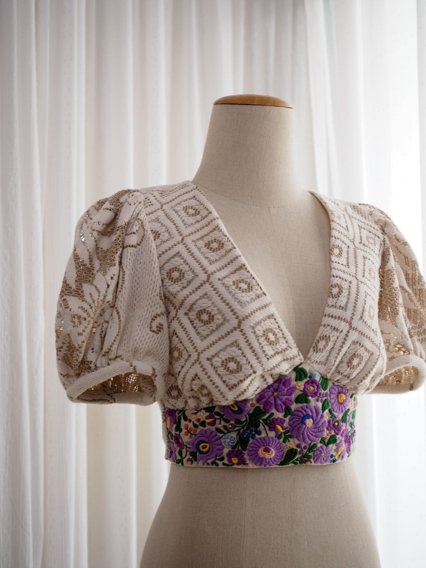 Hungarian-Inspired Embroidered Lace Crop Top – Original Design, One of a Kind