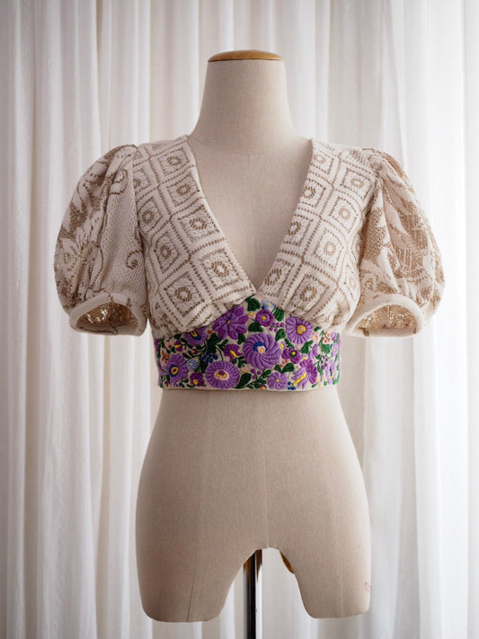 Hungarian-Inspired Embroidered Lace Crop Top – Original Design, One of a Kind