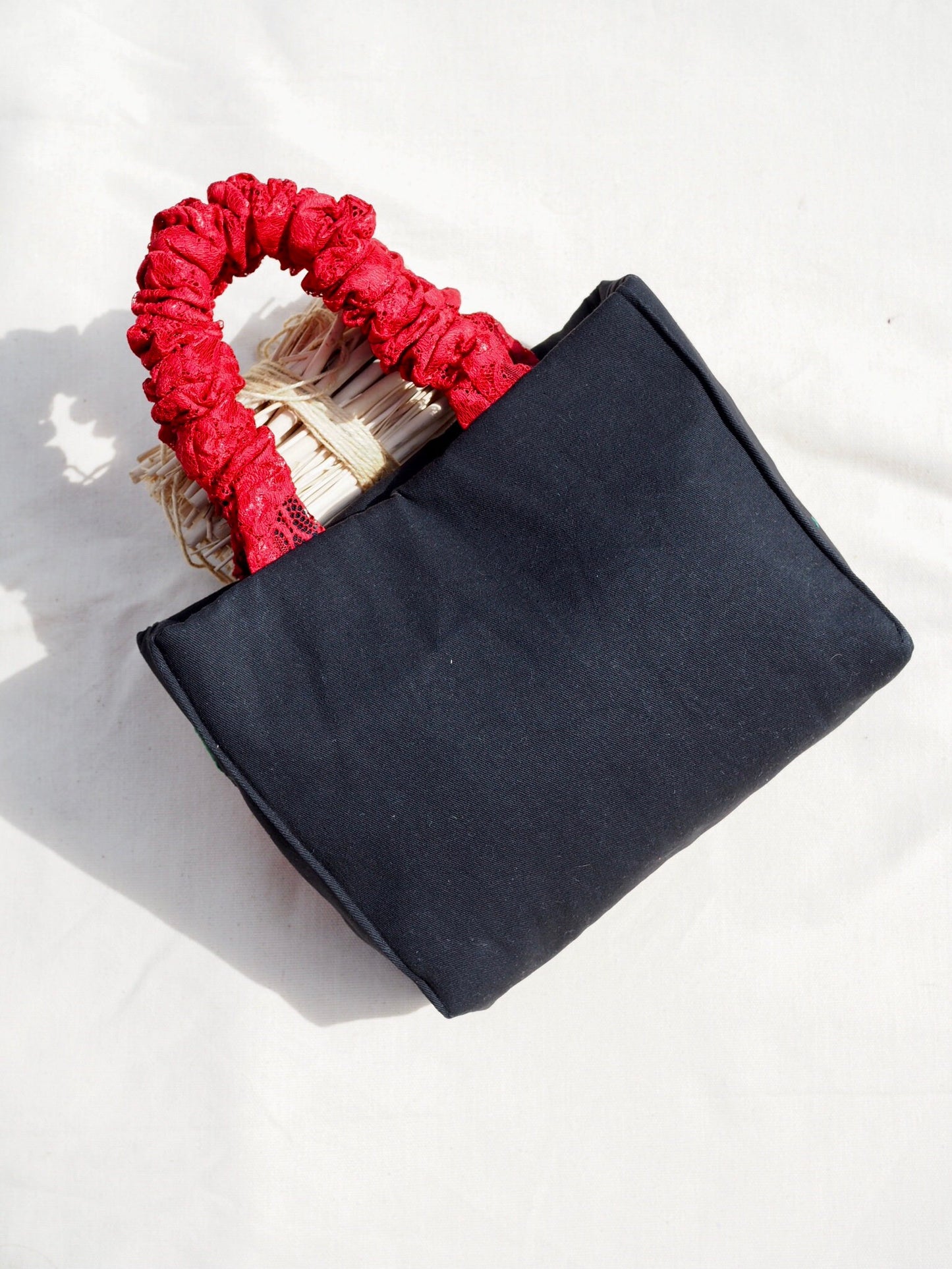 Hand-Embroidered Floral Scrunchie Tote Bag – Original Design, One of a Kind
