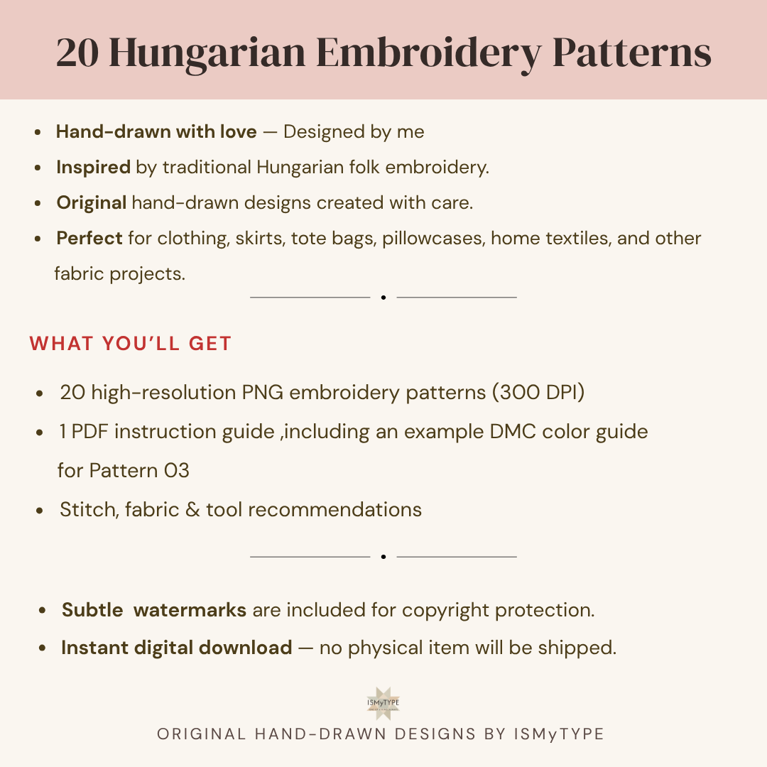 20 Hungarian Kalocsa Embroidery Patterns – Digital Download