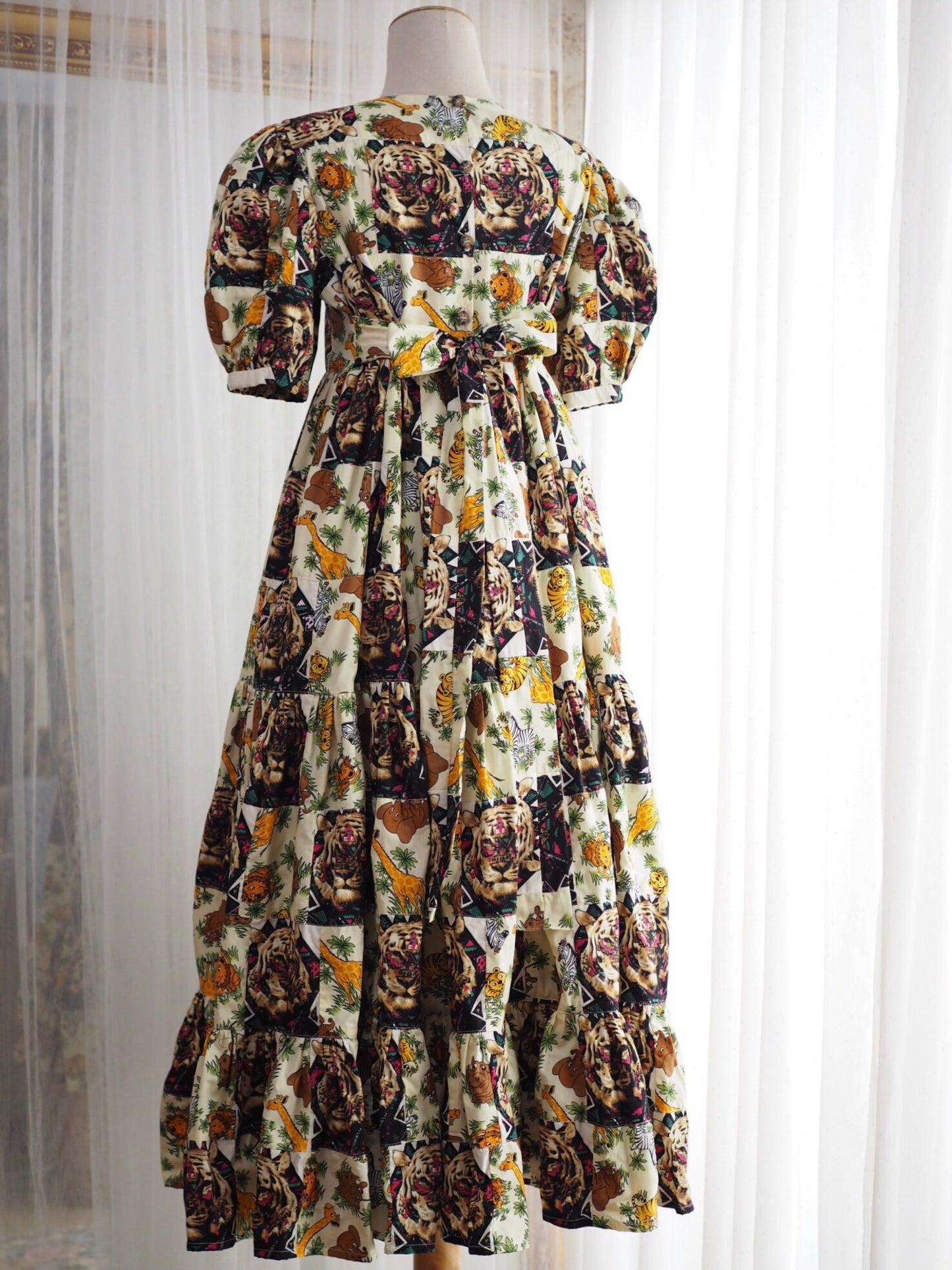 Tiger Print Babydoll Maxi Dress with White Collar – One of a Kind