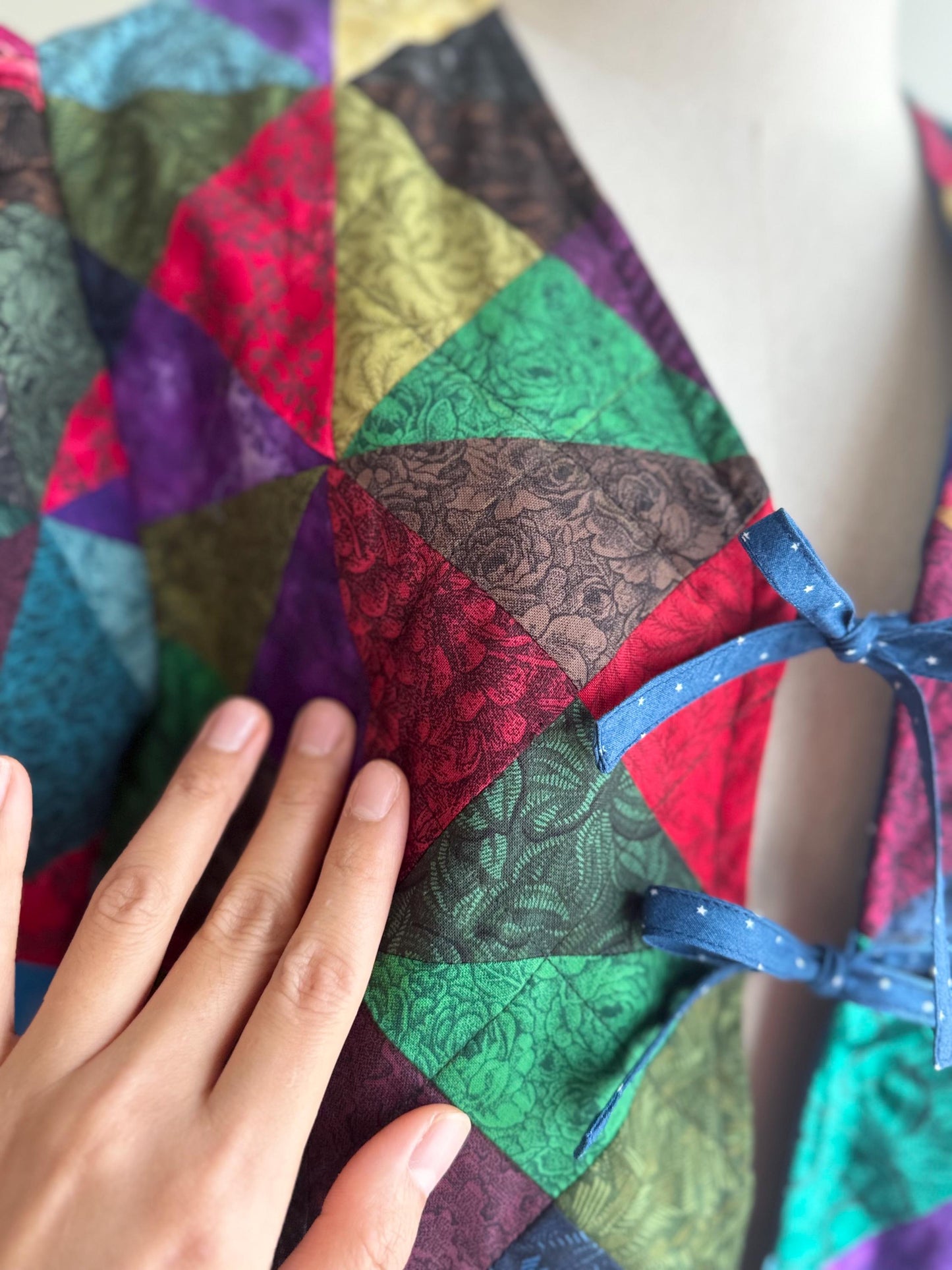 Handmade Patchwork Peplum Top – Puff Sleeve Cotton Blouse