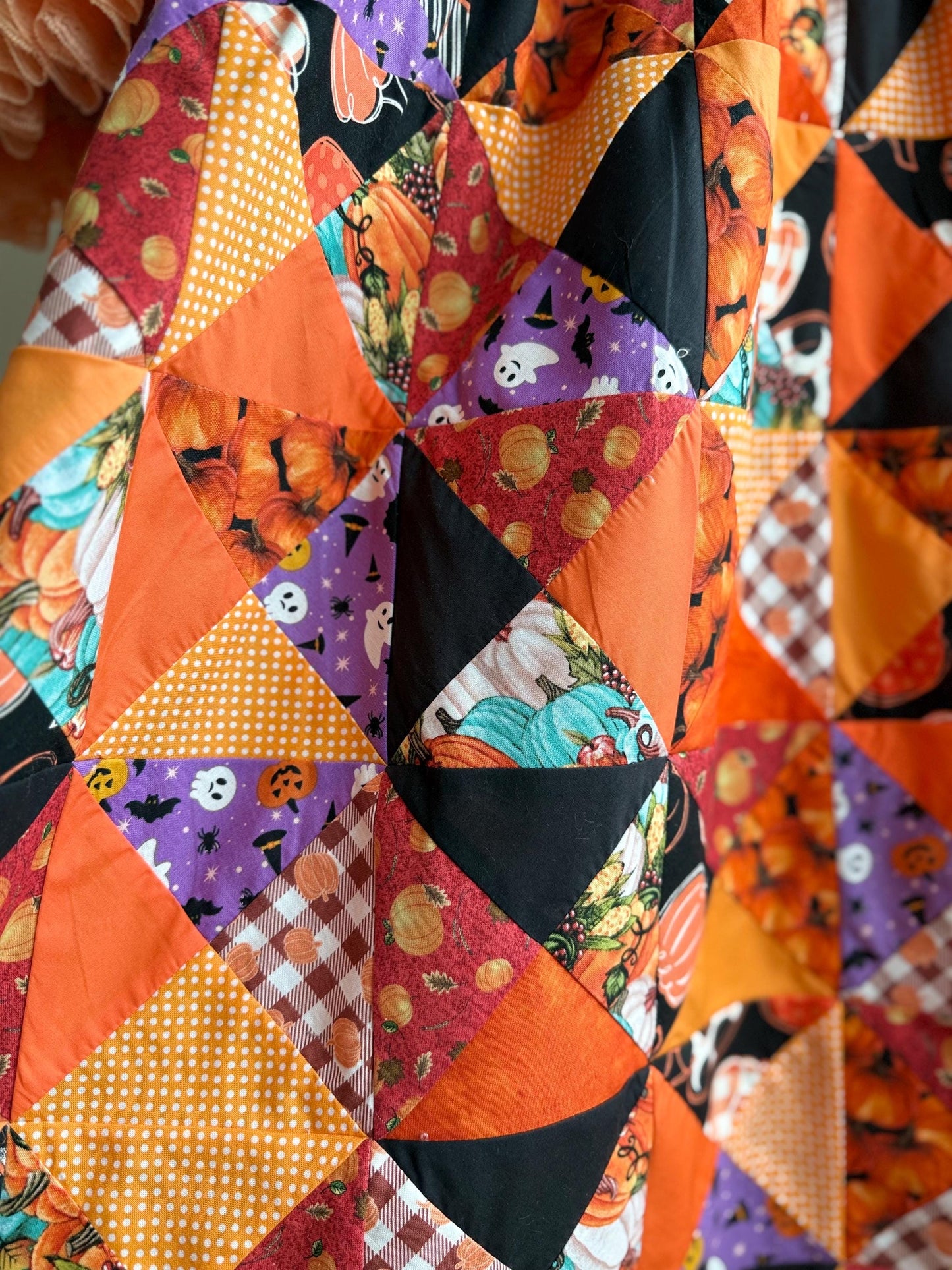 Orange Halloween Patchwork Babydoll Midi Dress with Lace – One of a Kind