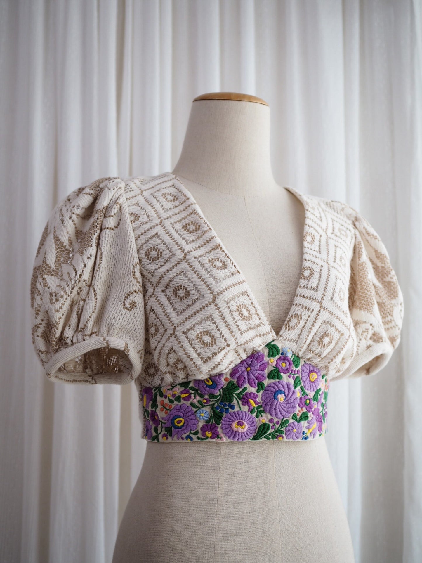 Hungarian-Inspired Embroidered Lace Crop Top – Original Design, One of a Kind