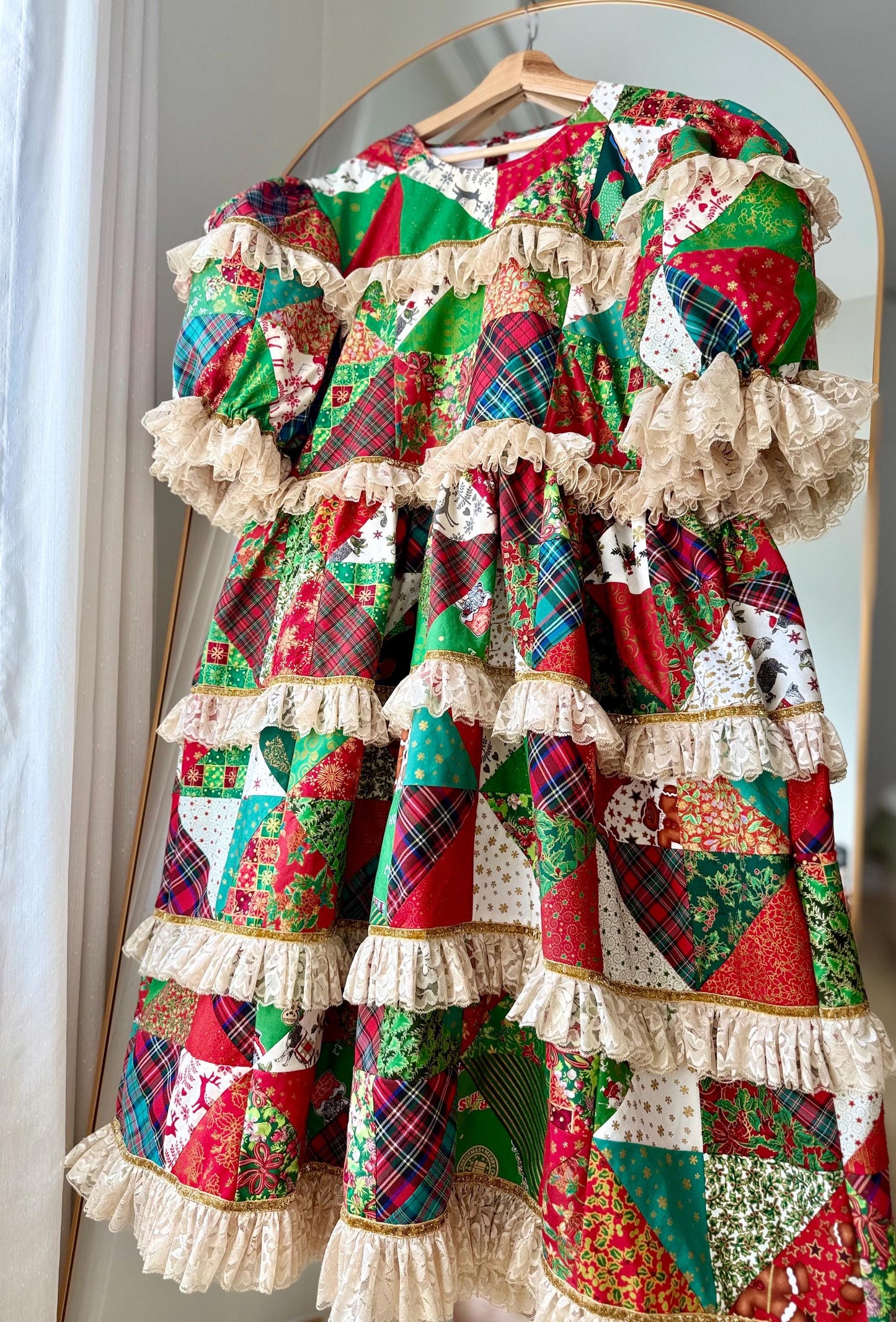 Christmas Patchwork Lace Tiered Dress – One of a Kind