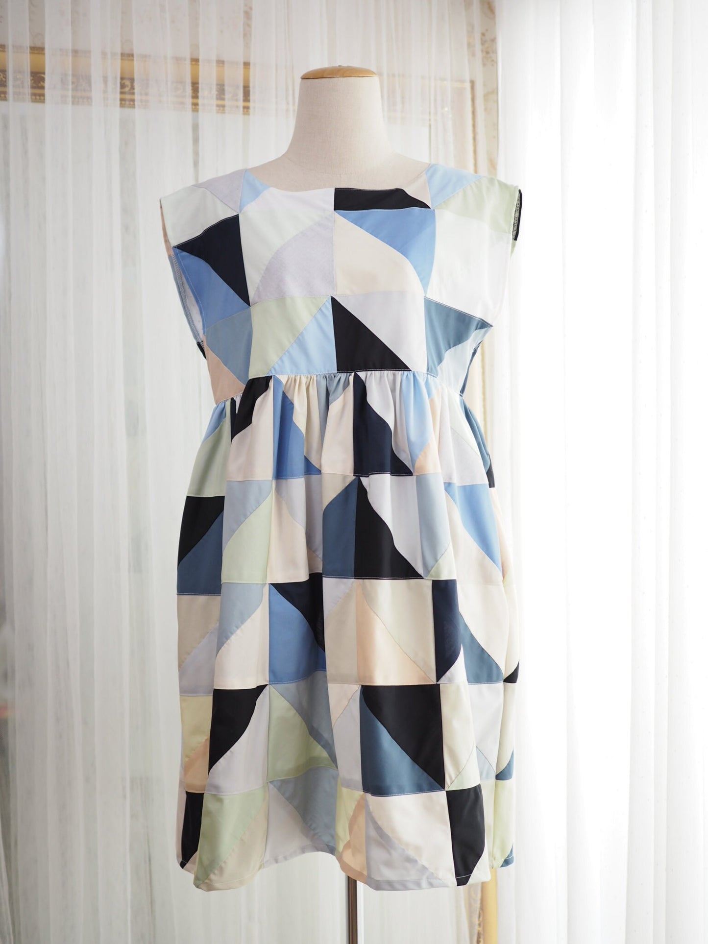 Geometric Patchwork Babydoll Dress – One of a Kind