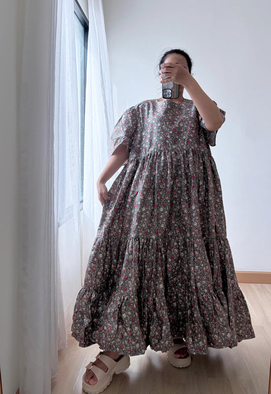 Dark Floral Tiered Maxi Dress