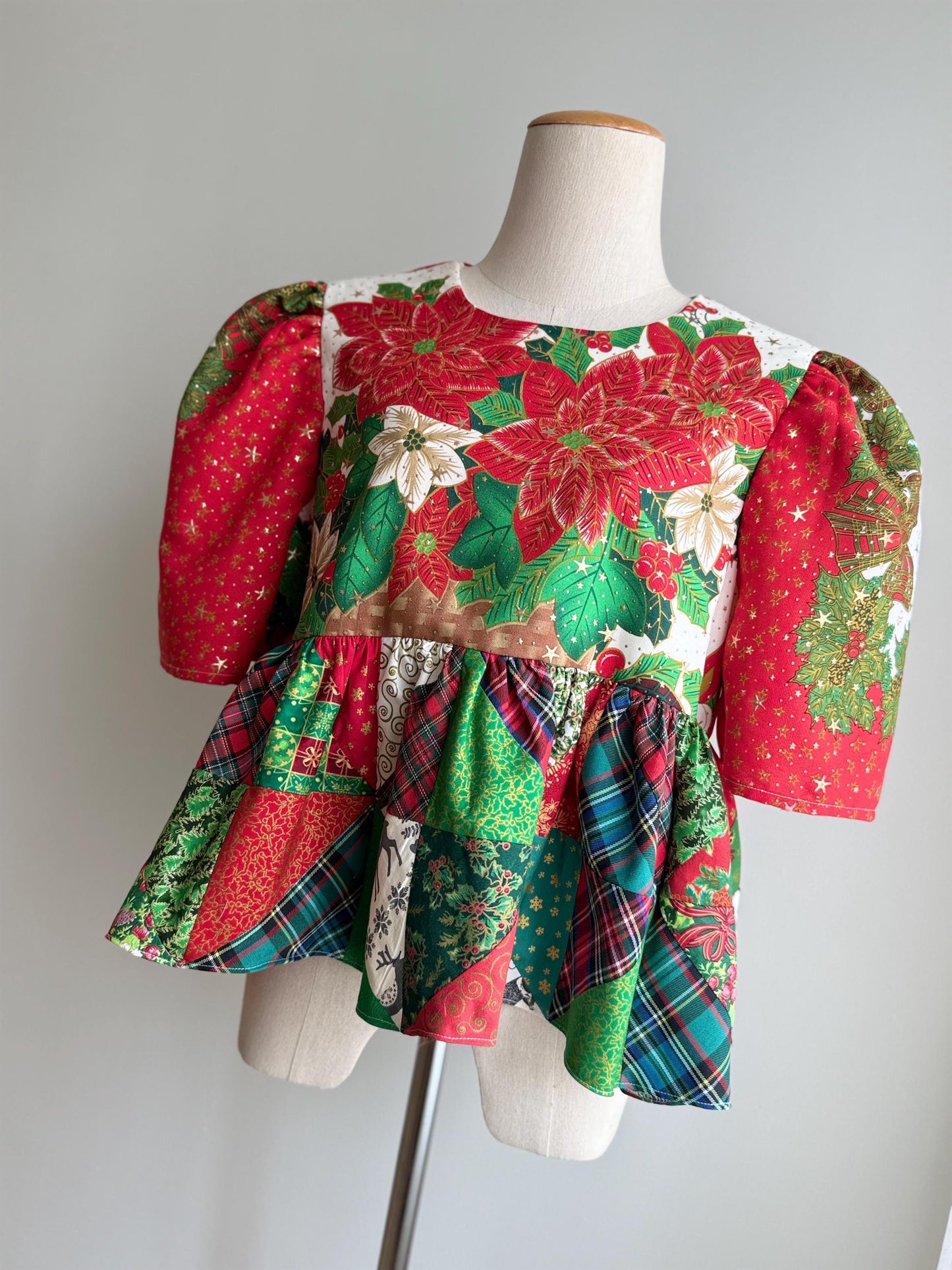 Christmas Patchwork Peplum Blouse – One of a Kind
