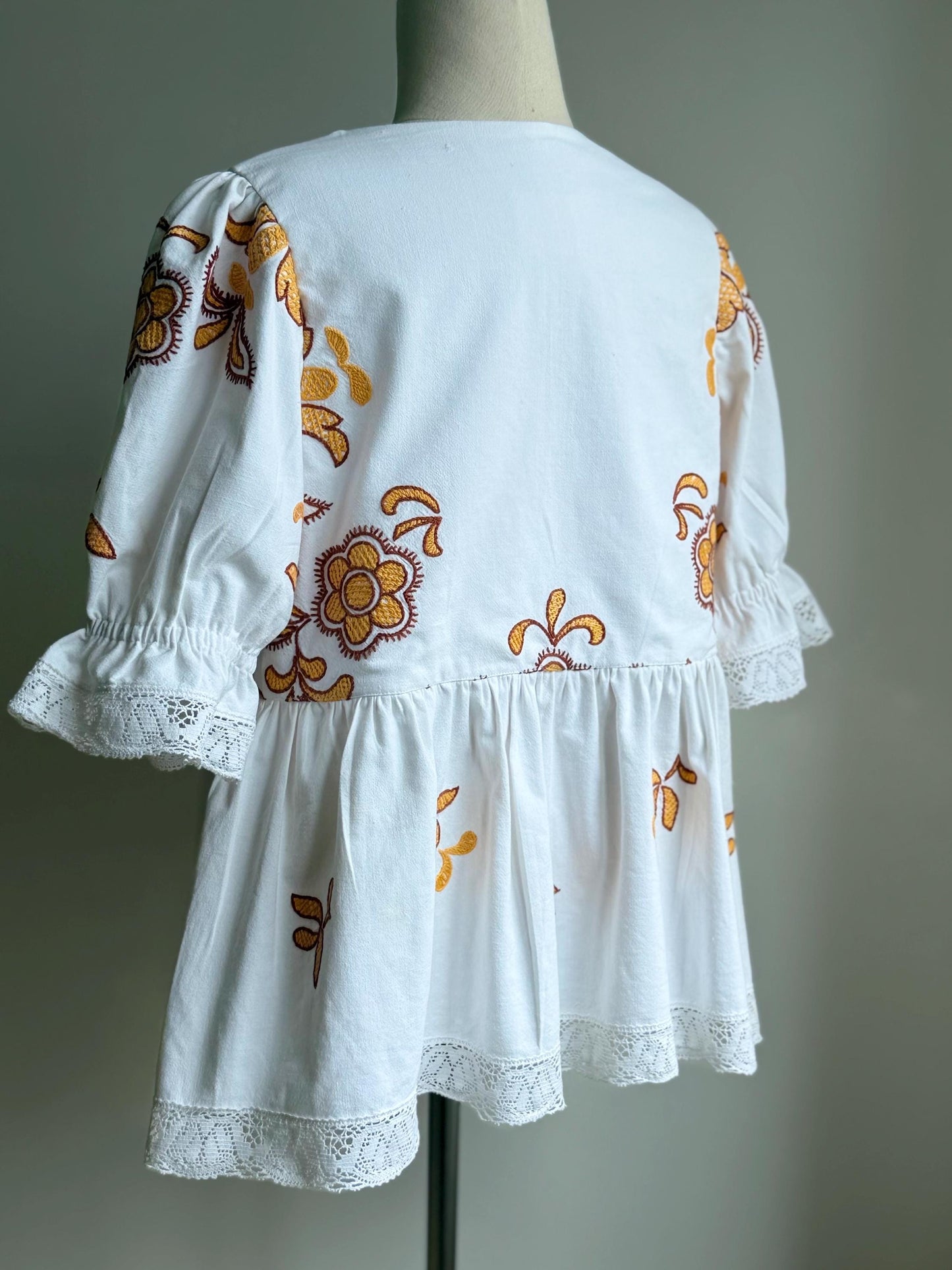 Upcycled Vintage Embroidered Tablecloth Babydoll Top – One of a Kind