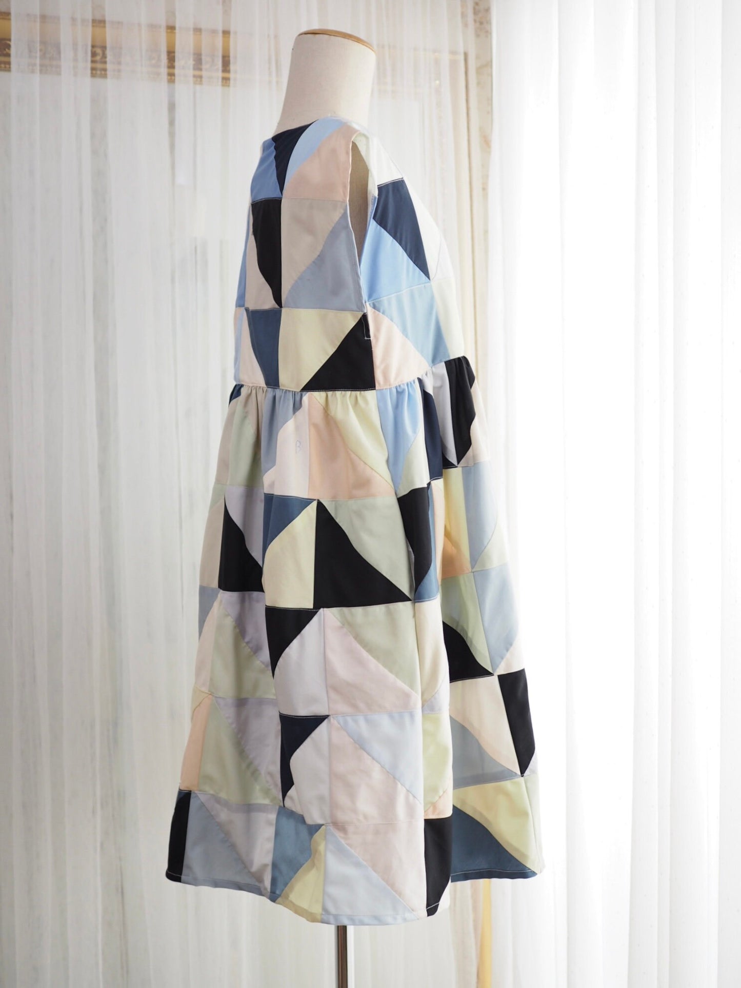 Geometric Patchwork Babydoll Dress – One of a Kind