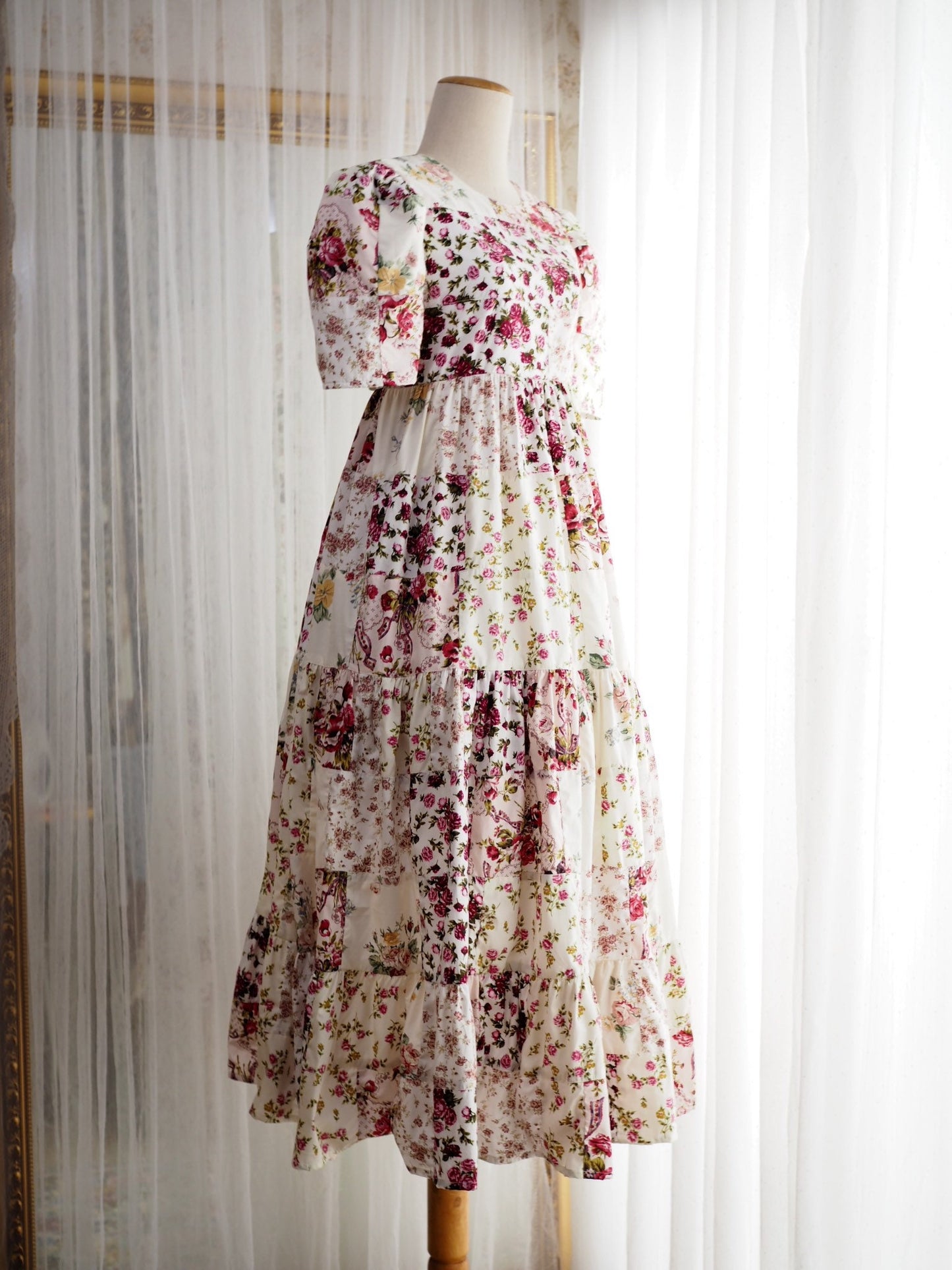 Soft Pink Floral Patchwork Babydoll Maxi Dress – One of a Kind