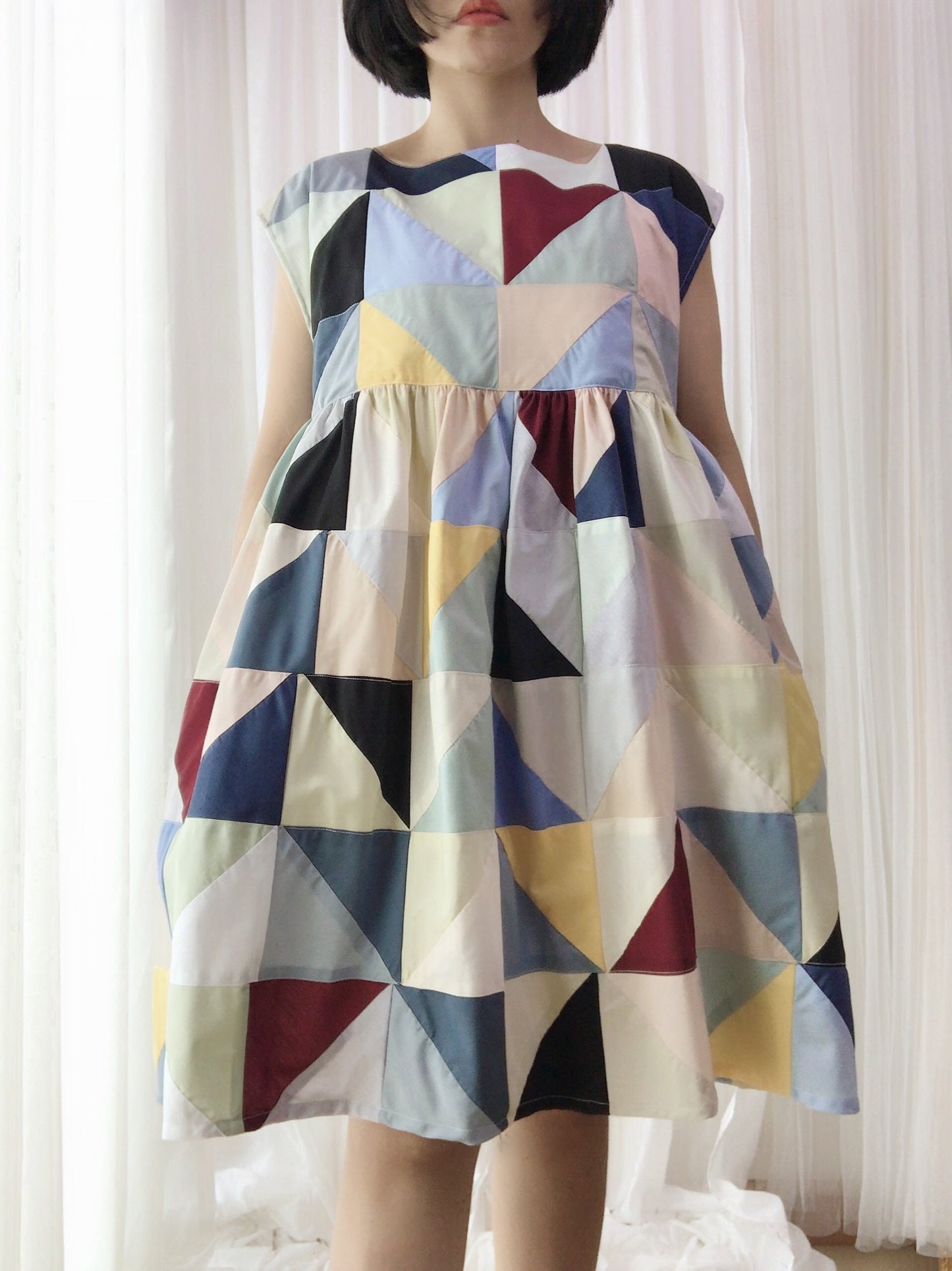 Geometric Patchwork Babydoll Dress – One of a Kind