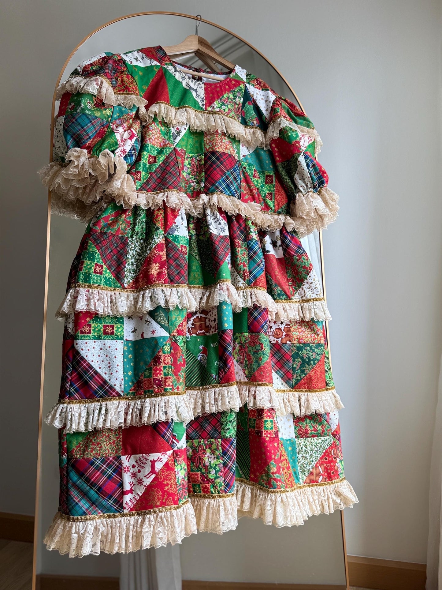 Christmas Patchwork Lace Tiered Dress – One of a Kind